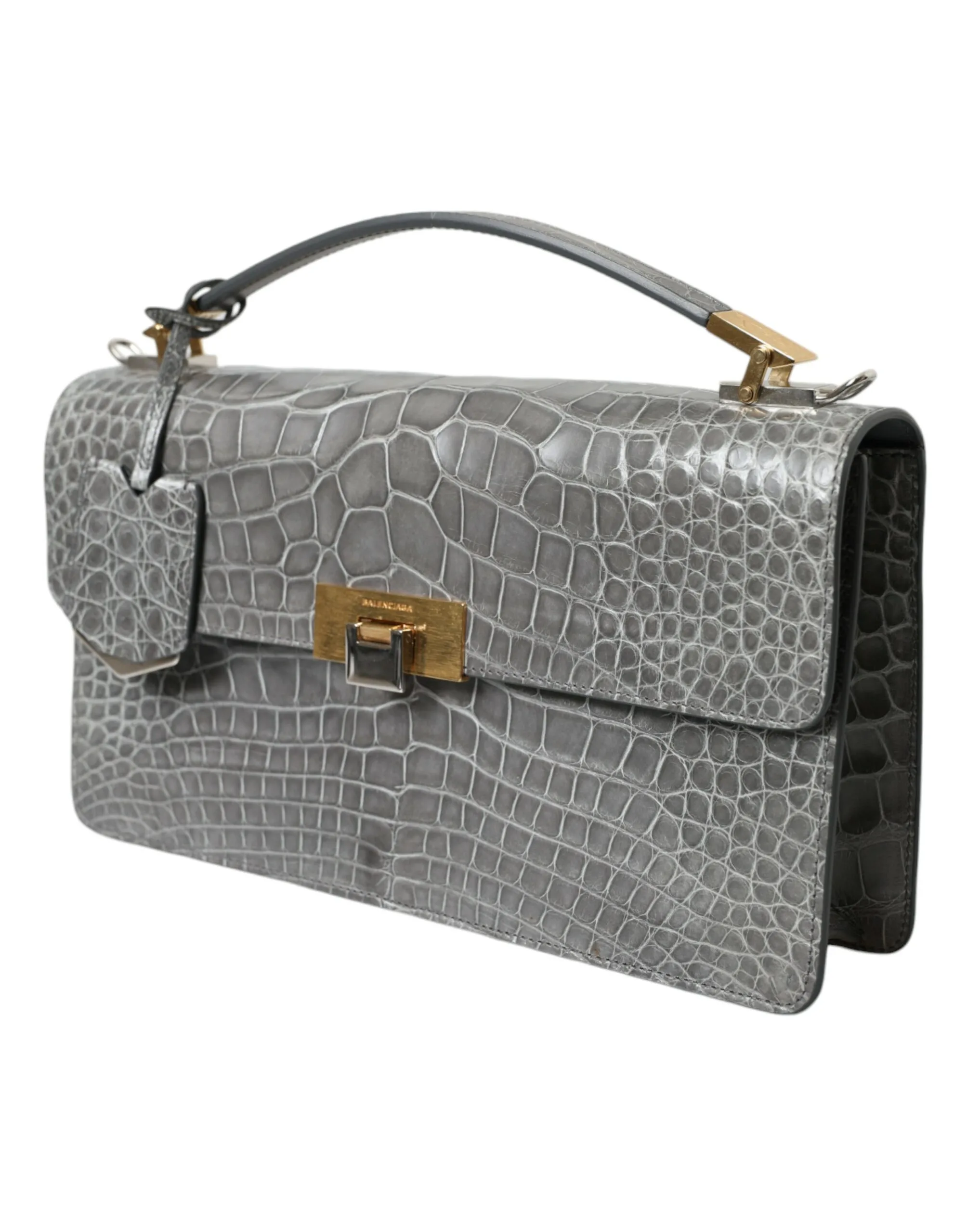 Gray Exotic Leather Medium Shoulder Hand Purse Bag - Image 2