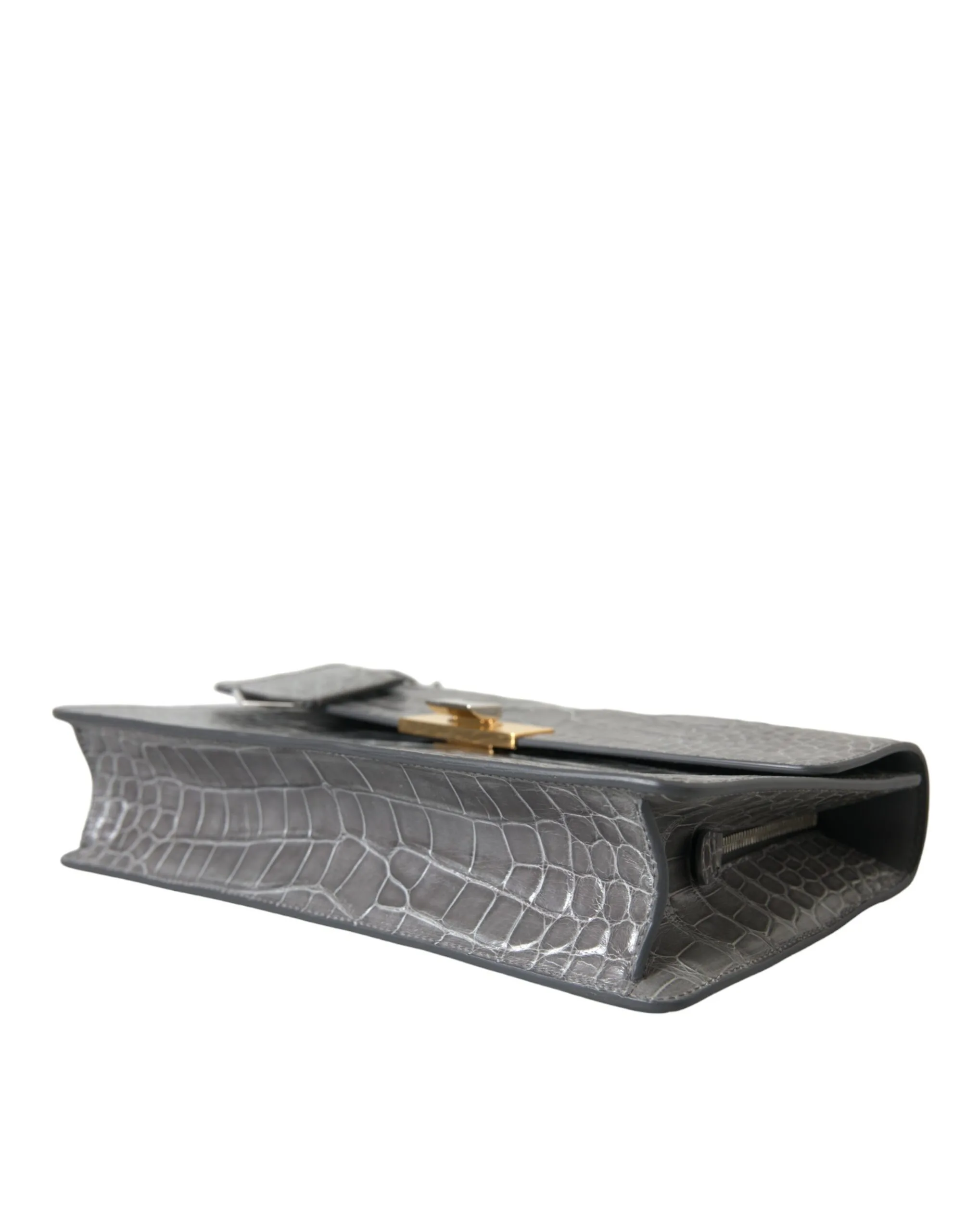 Gray Exotic Leather Medium Shoulder Hand Purse Bag - Image 4