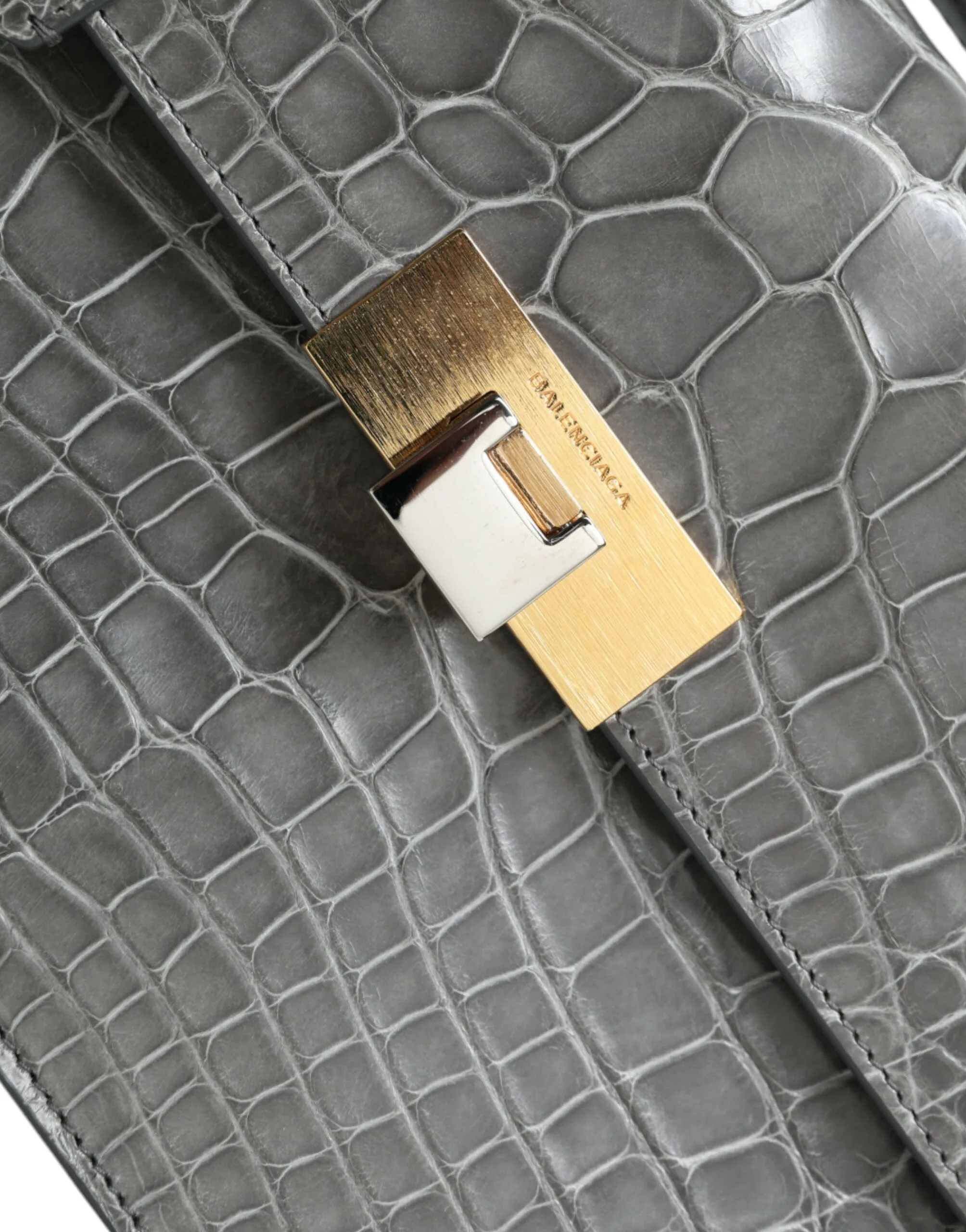 Gray Exotic Leather Medium Shoulder Hand Purse Bag - Image 5