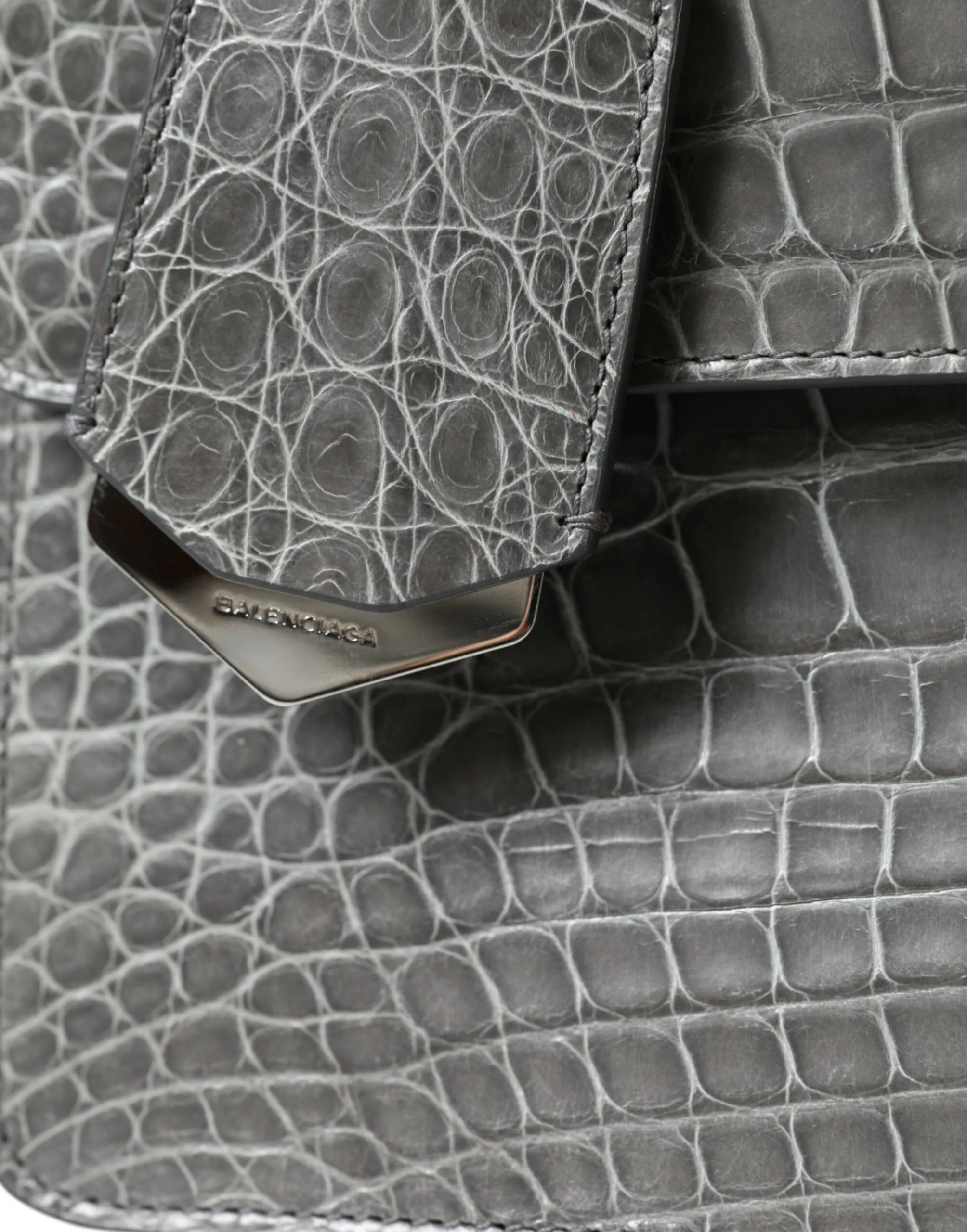 Gray Exotic Leather Medium Shoulder Hand Purse Bag - Image 6