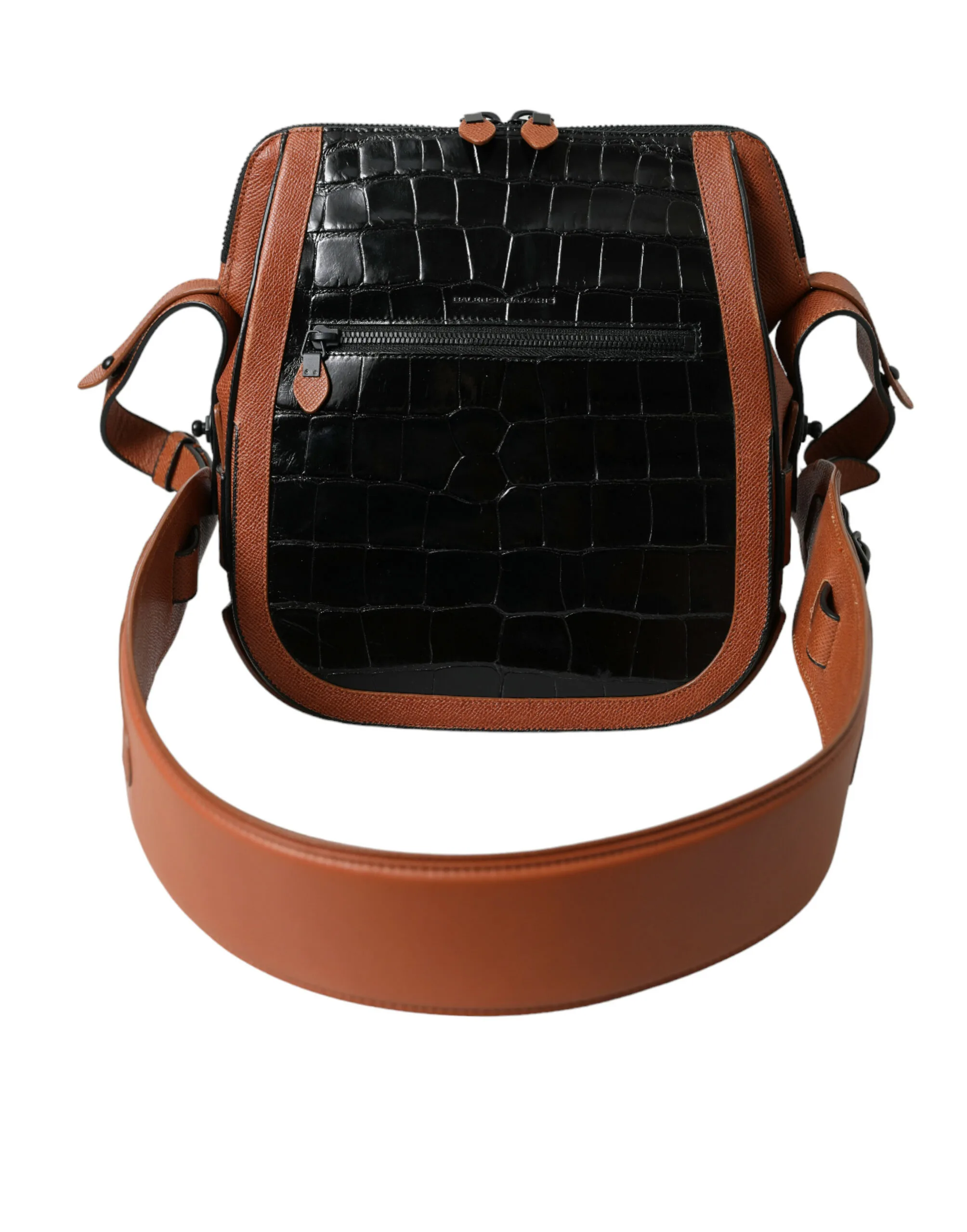 Black Brown Exotic Skin Leather Vertical Crossbody Purse Bag - Image 2