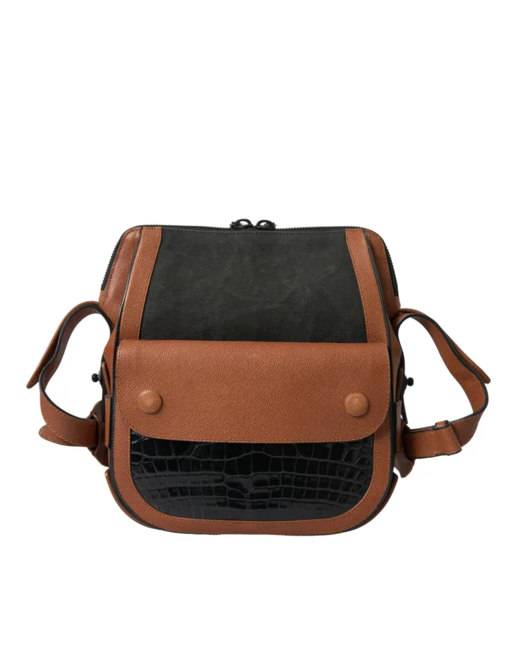 Black Brown Exotic Skin Leather Vertical Crossbody Purse Bag