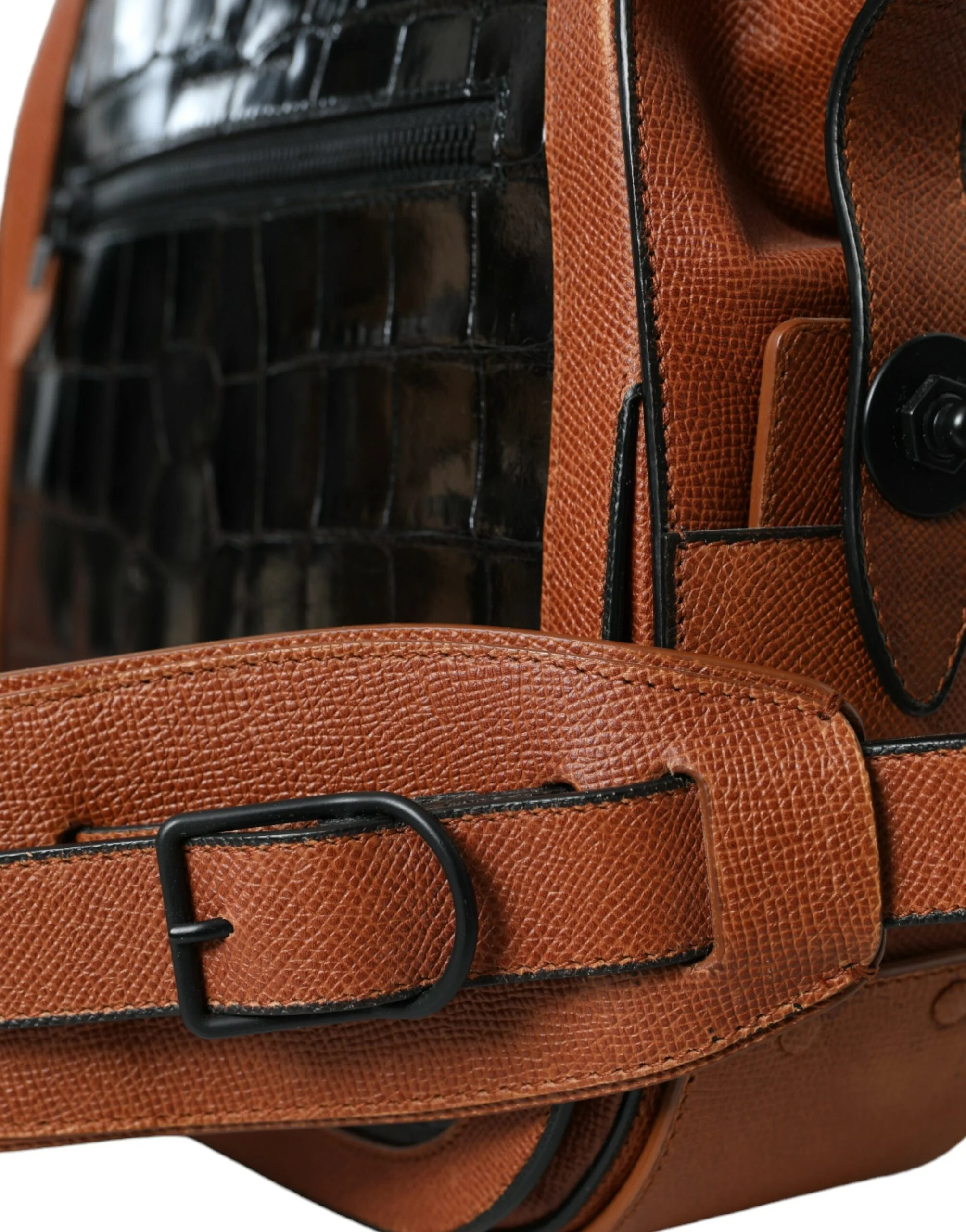 Black Brown Exotic Skin Leather Vertical Crossbody Purse Bag - Image 5