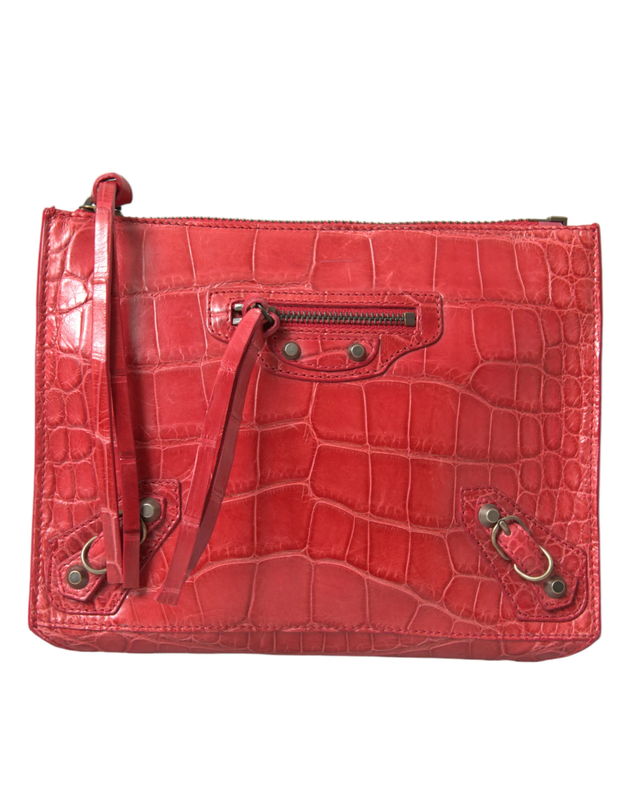 Red Exotic Skin Leather Classic Pouch Purse Wristlet Bag