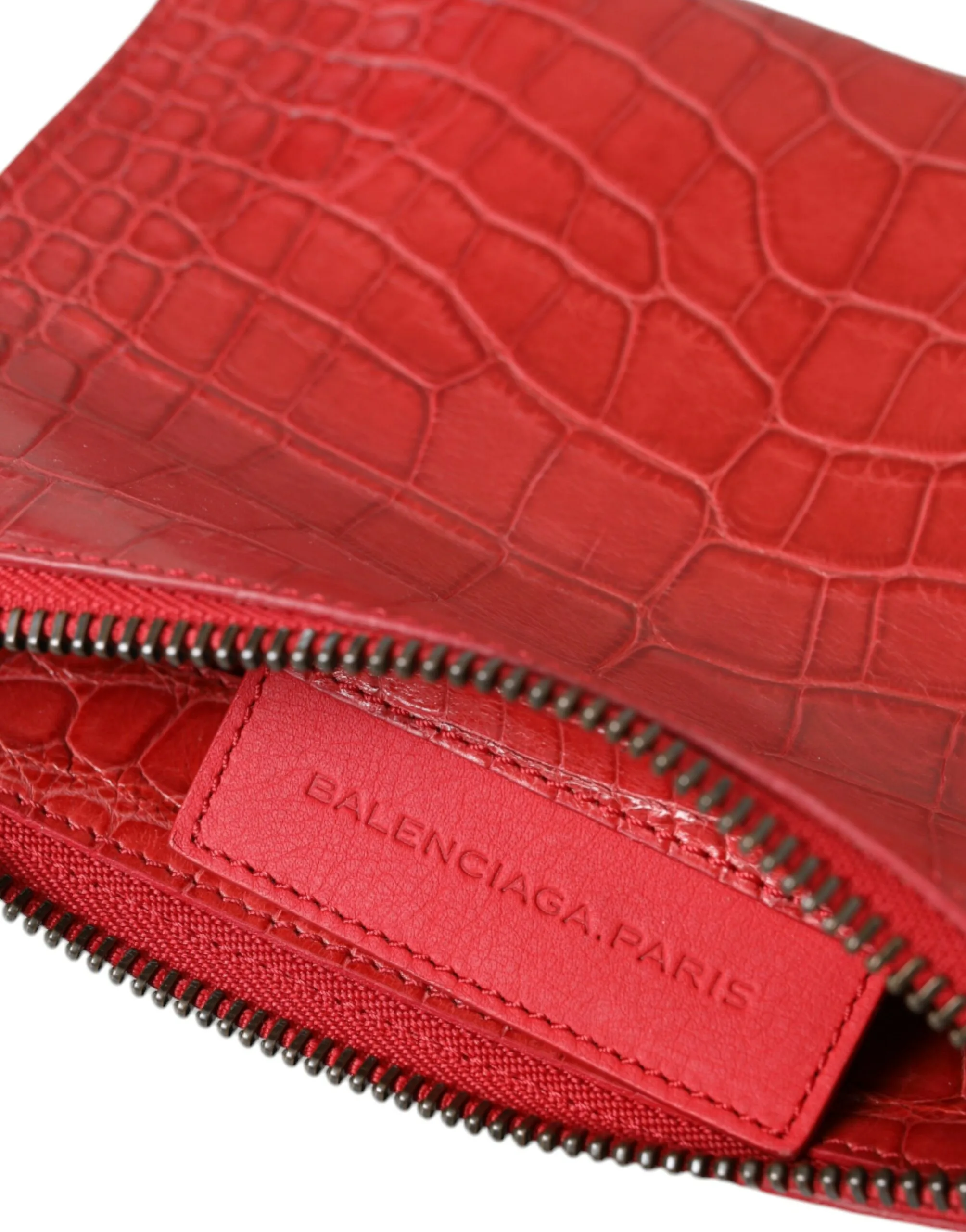 Red Exotic Skin Leather Classic Pouch Purse Wristlet Bag - Image 6