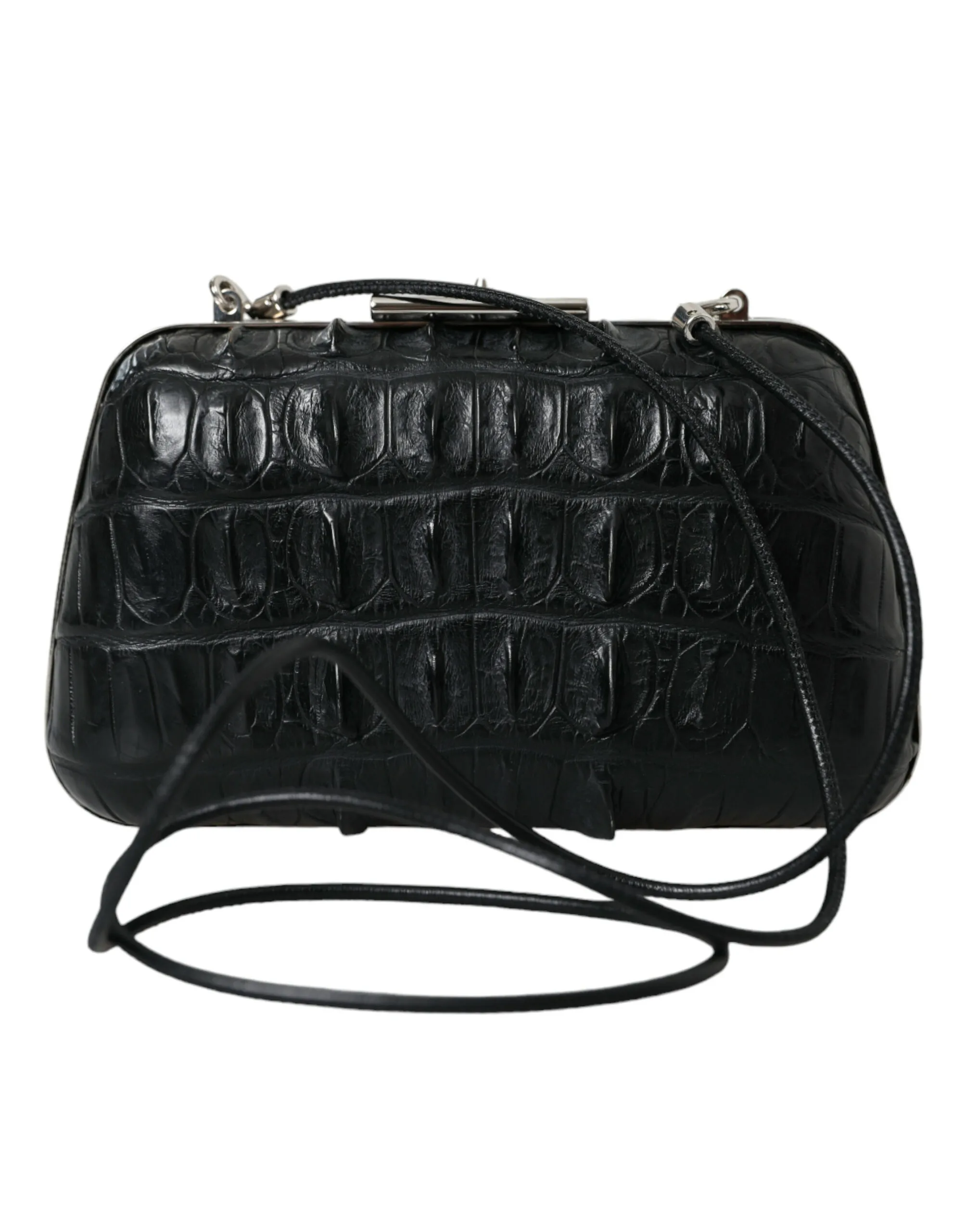 Black Exotic Skin Leather Shoulder Crossbody Box Clutch Bag