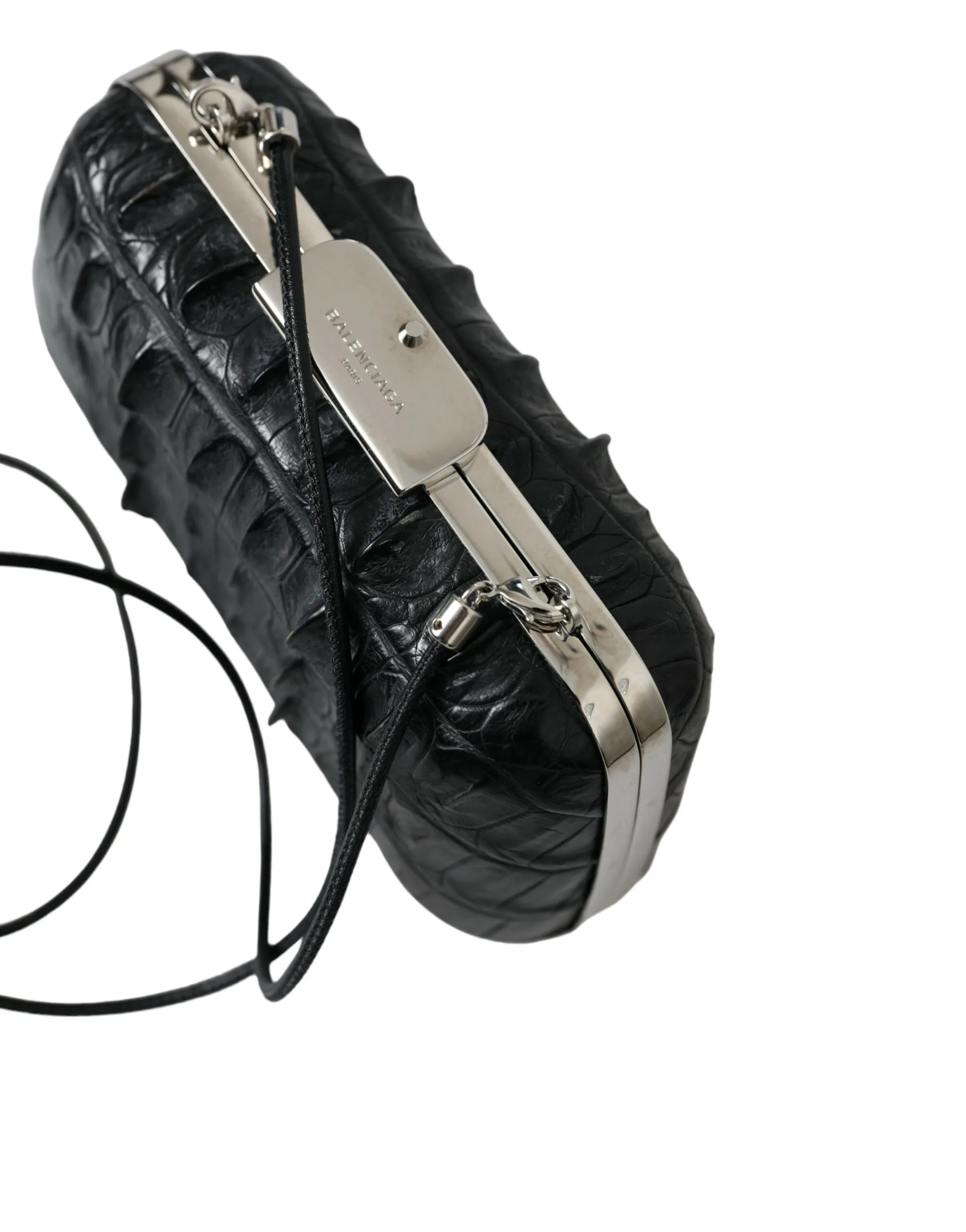 Black Exotic Skin Leather Shoulder Crossbody Box Clutch Bag - Image 2