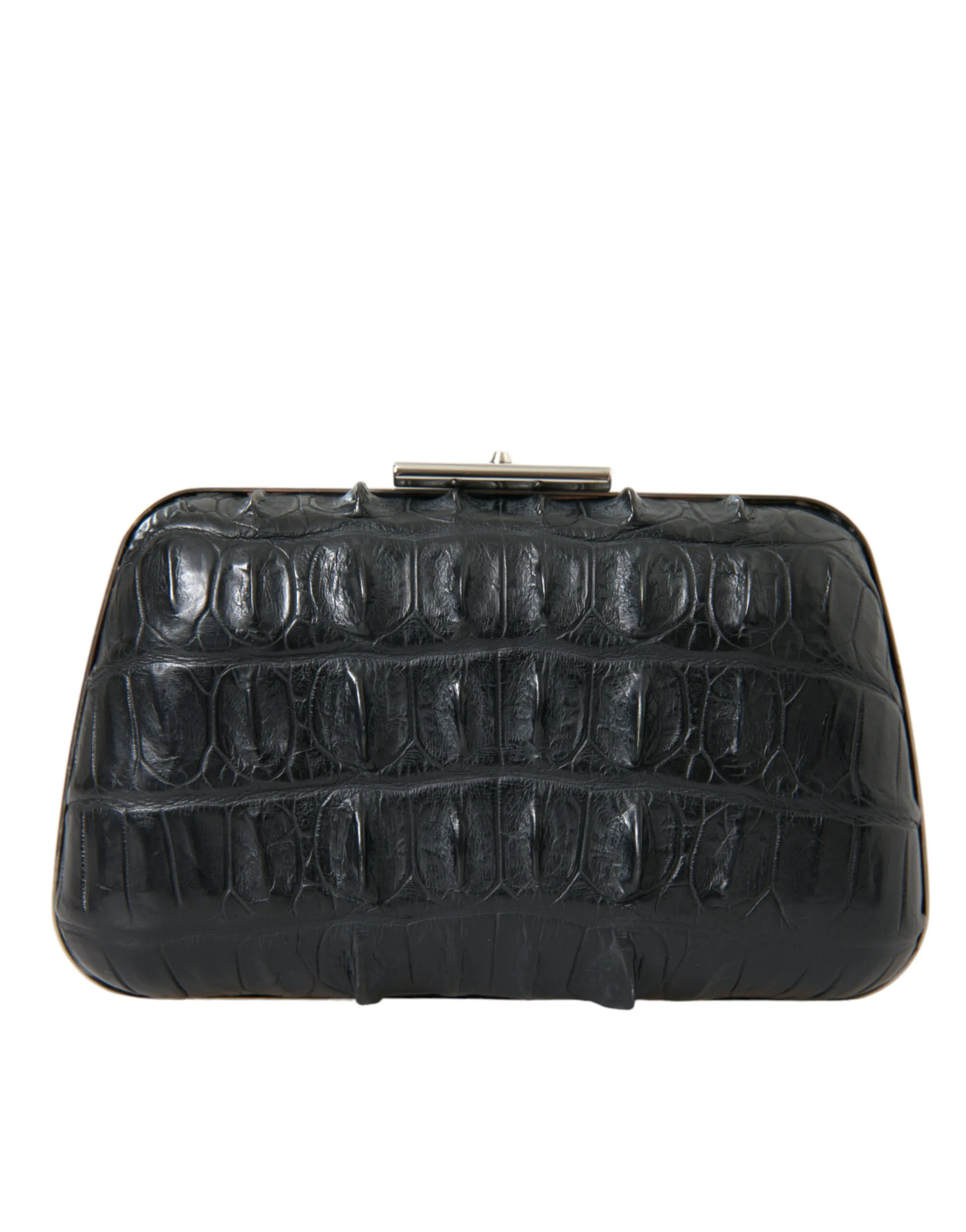 Black Exotic Skin Leather Shoulder Crossbody Box Clutch Bag - Image 3