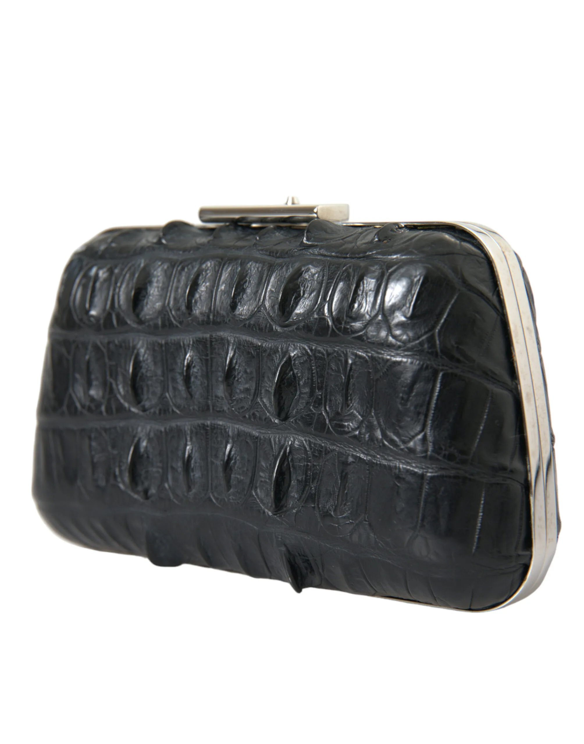 Black Exotic Skin Leather Shoulder Crossbody Box Clutch Bag - Image 4