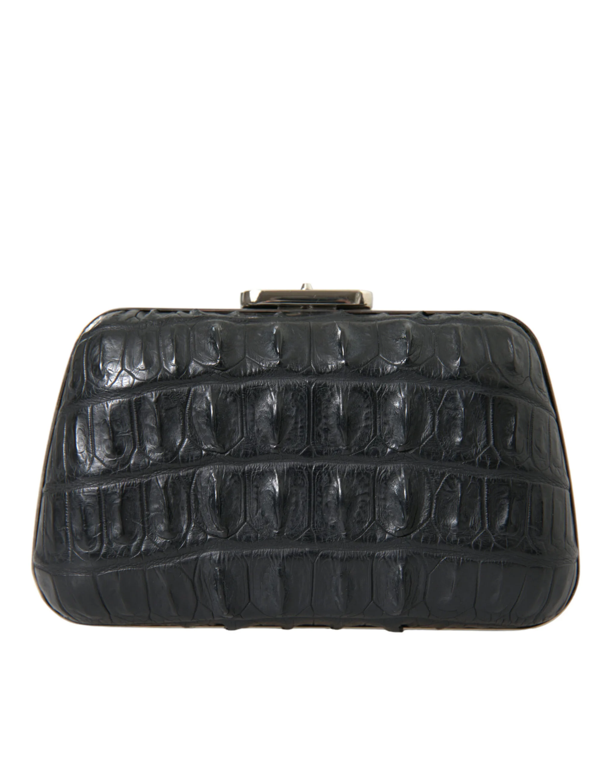 Black Exotic Skin Leather Shoulder Crossbody Box Clutch Bag - Image 5