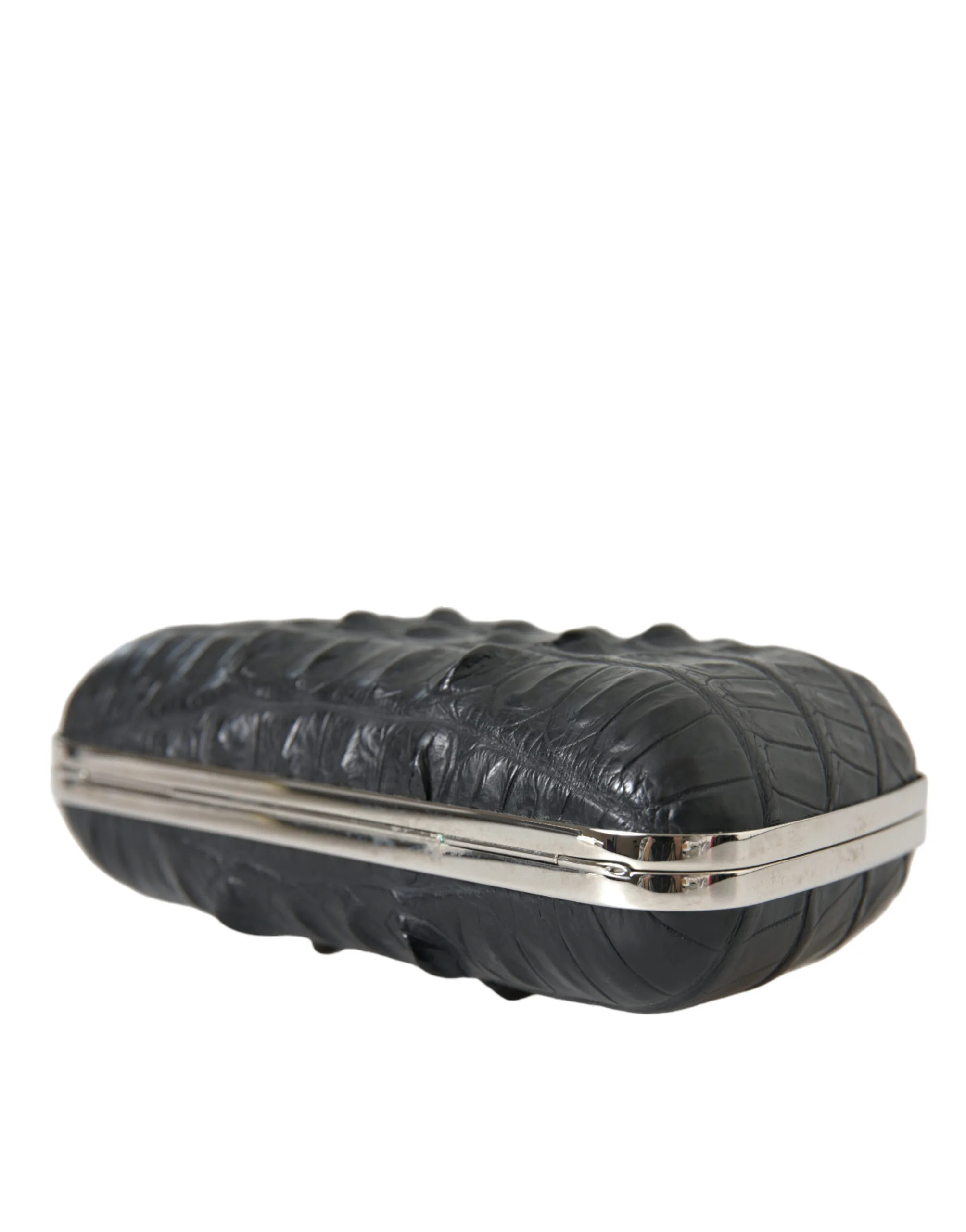 Black Exotic Skin Leather Shoulder Crossbody Box Clutch Bag - Image 6