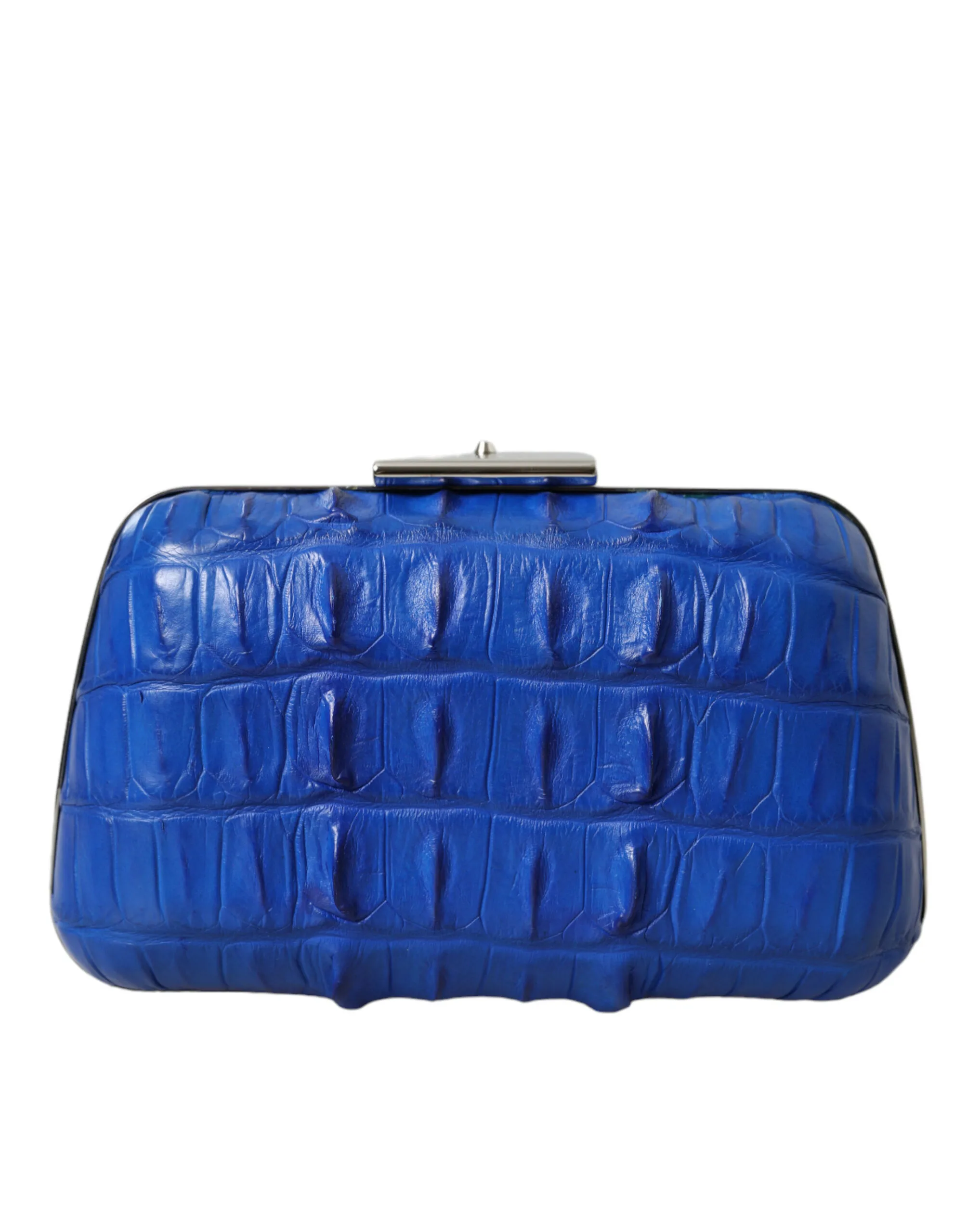 Blue Exotic Skin Leather Shoulder Crossbody Box Clutch Bag - Image 2