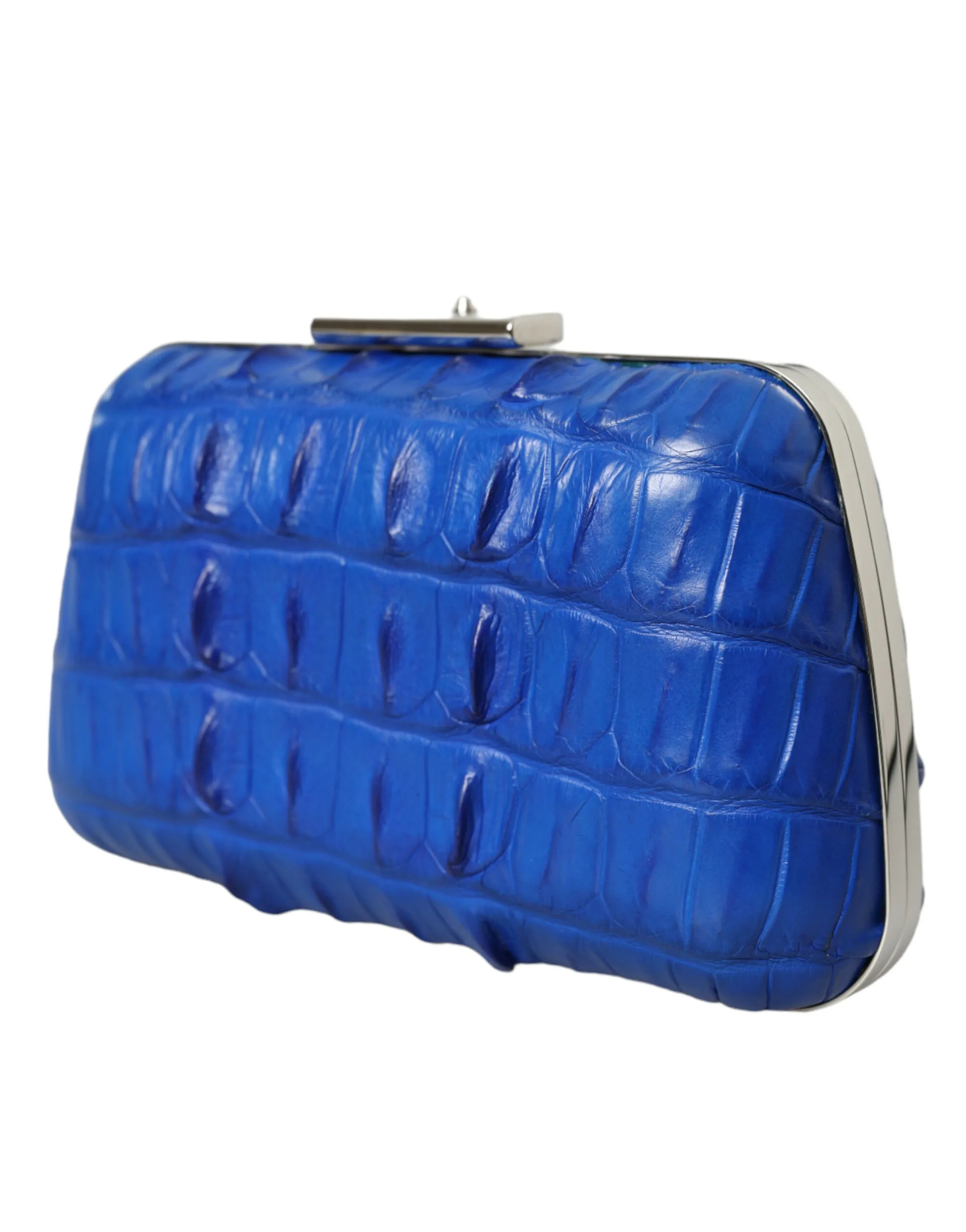 Blue Exotic Skin Leather Shoulder Crossbody Box Clutch Bag - Image 3