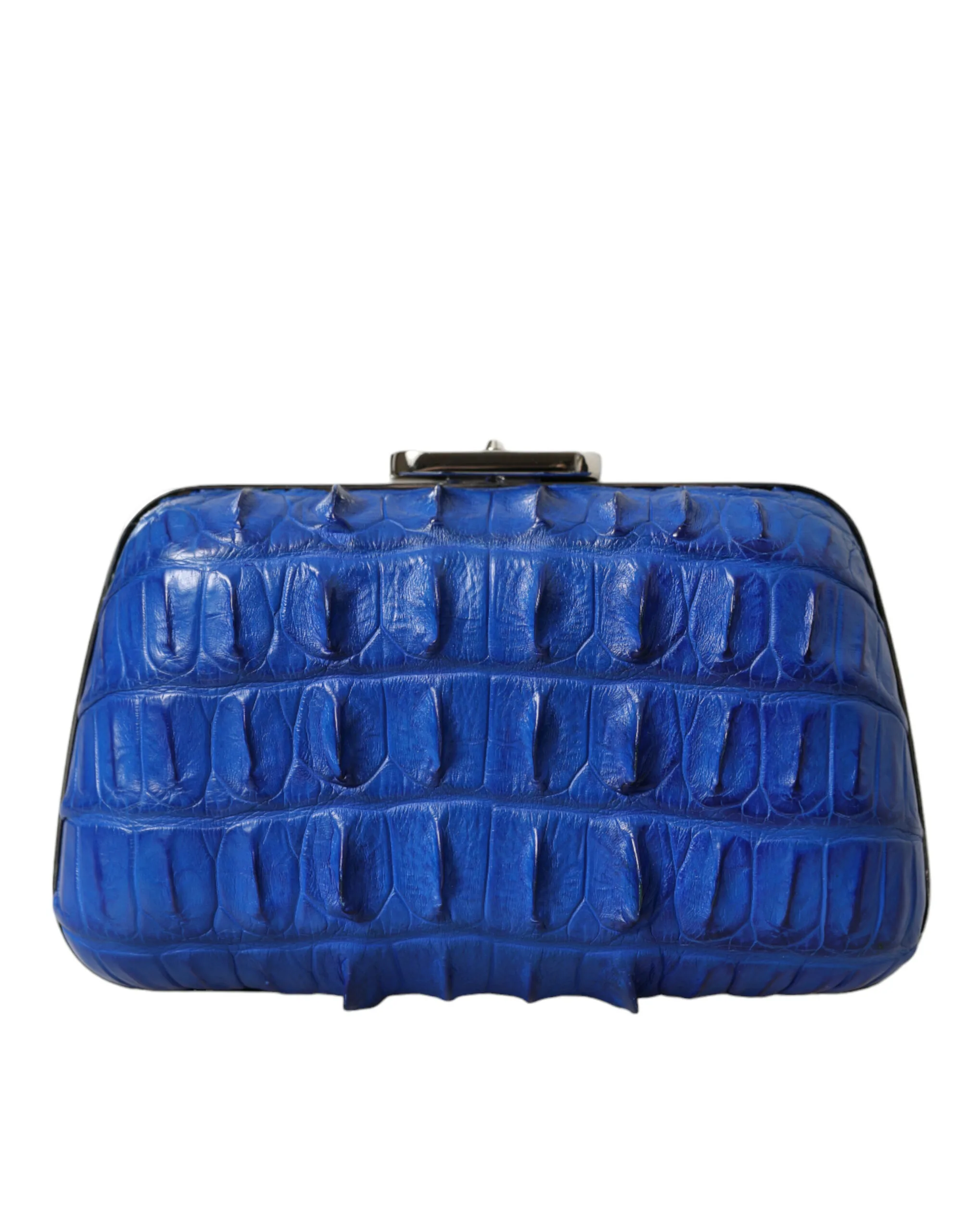 Blue Exotic Skin Leather Shoulder Crossbody Box Clutch Bag - Image 4