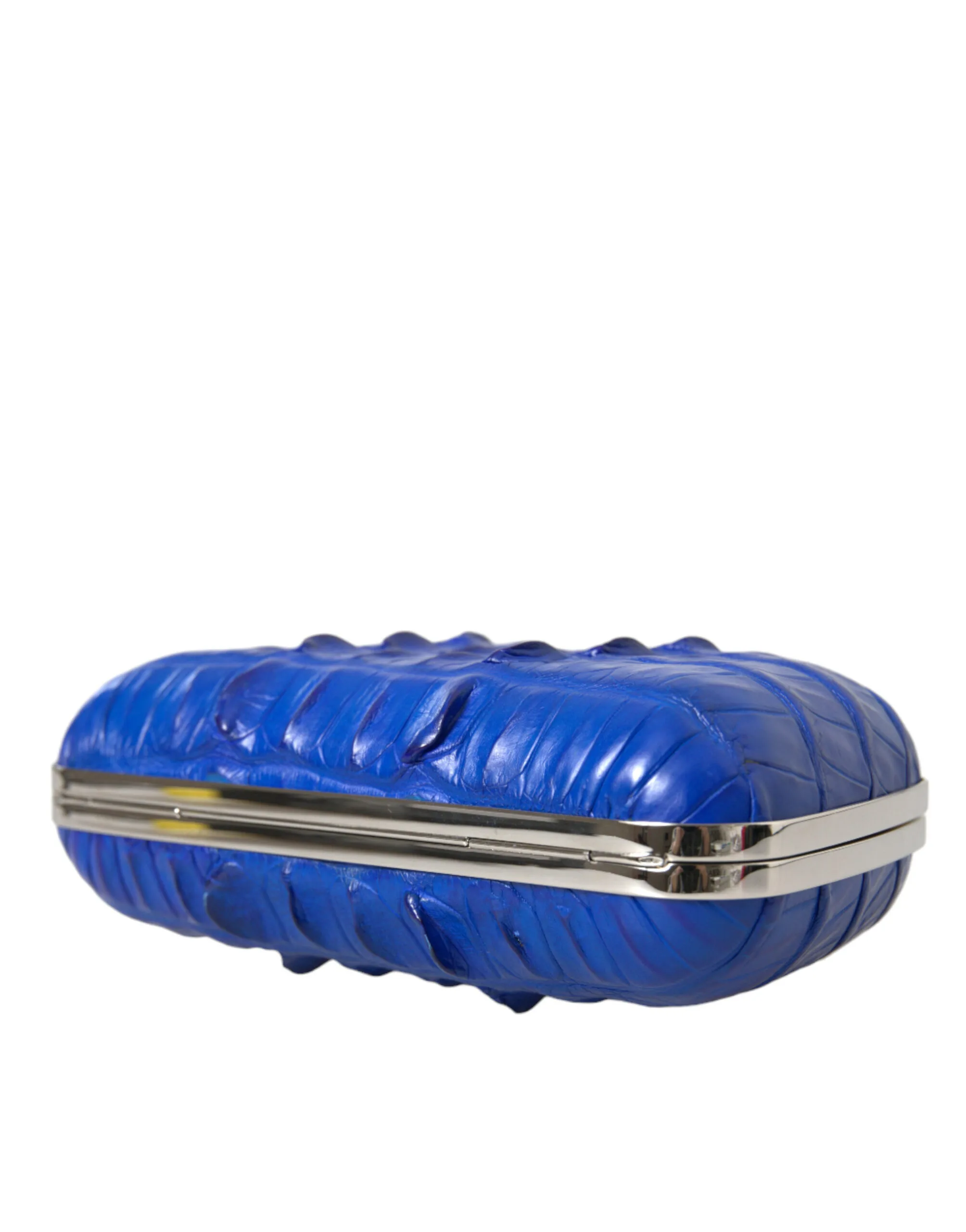 Blue Exotic Skin Leather Shoulder Crossbody Box Clutch Bag - Image 5