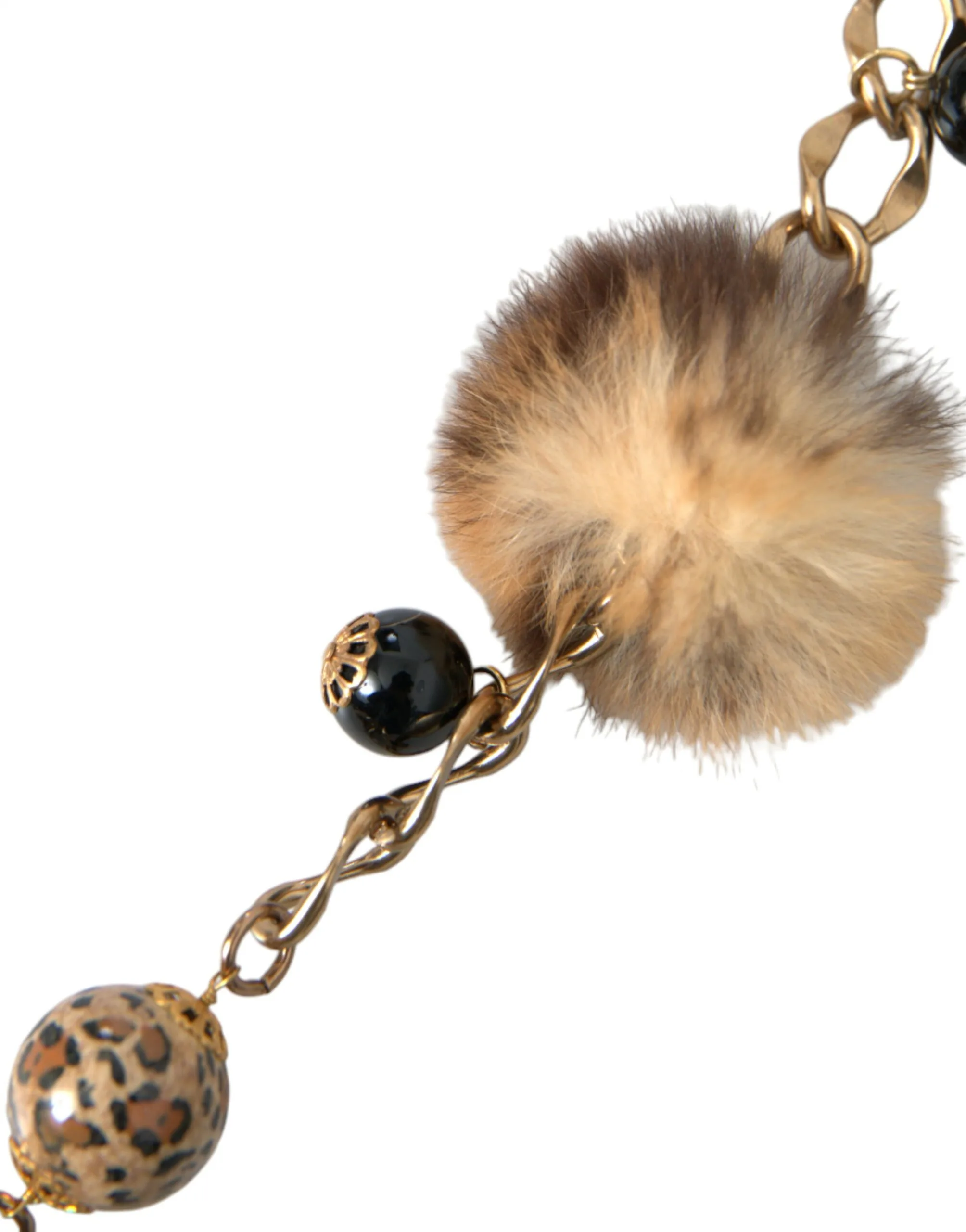 Gold Brass Leopard Fur Pearl Collier Chain Belt - Image 2