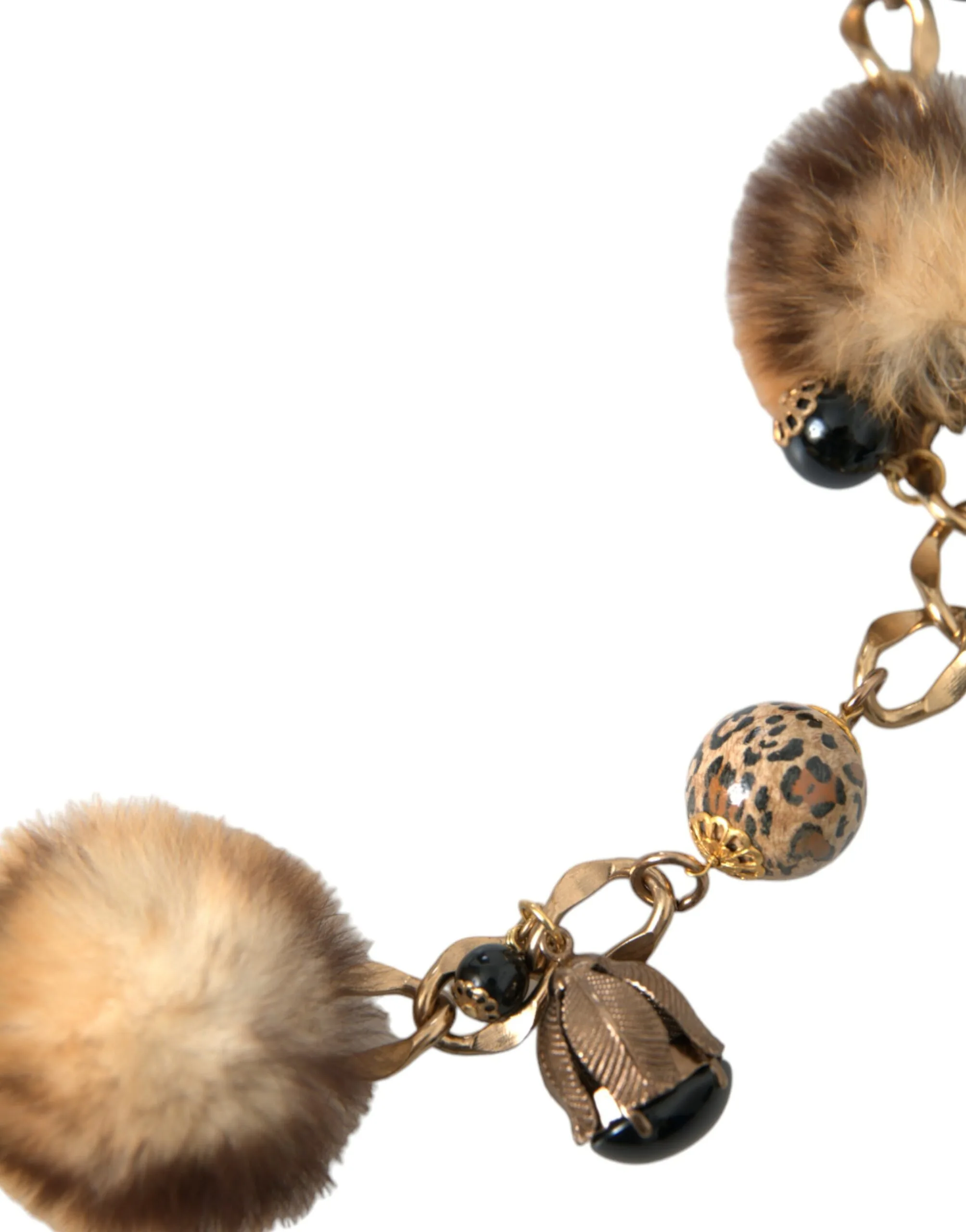 Gold Brass Leopard Fur Pearl Collier Chain Belt - Image 3
