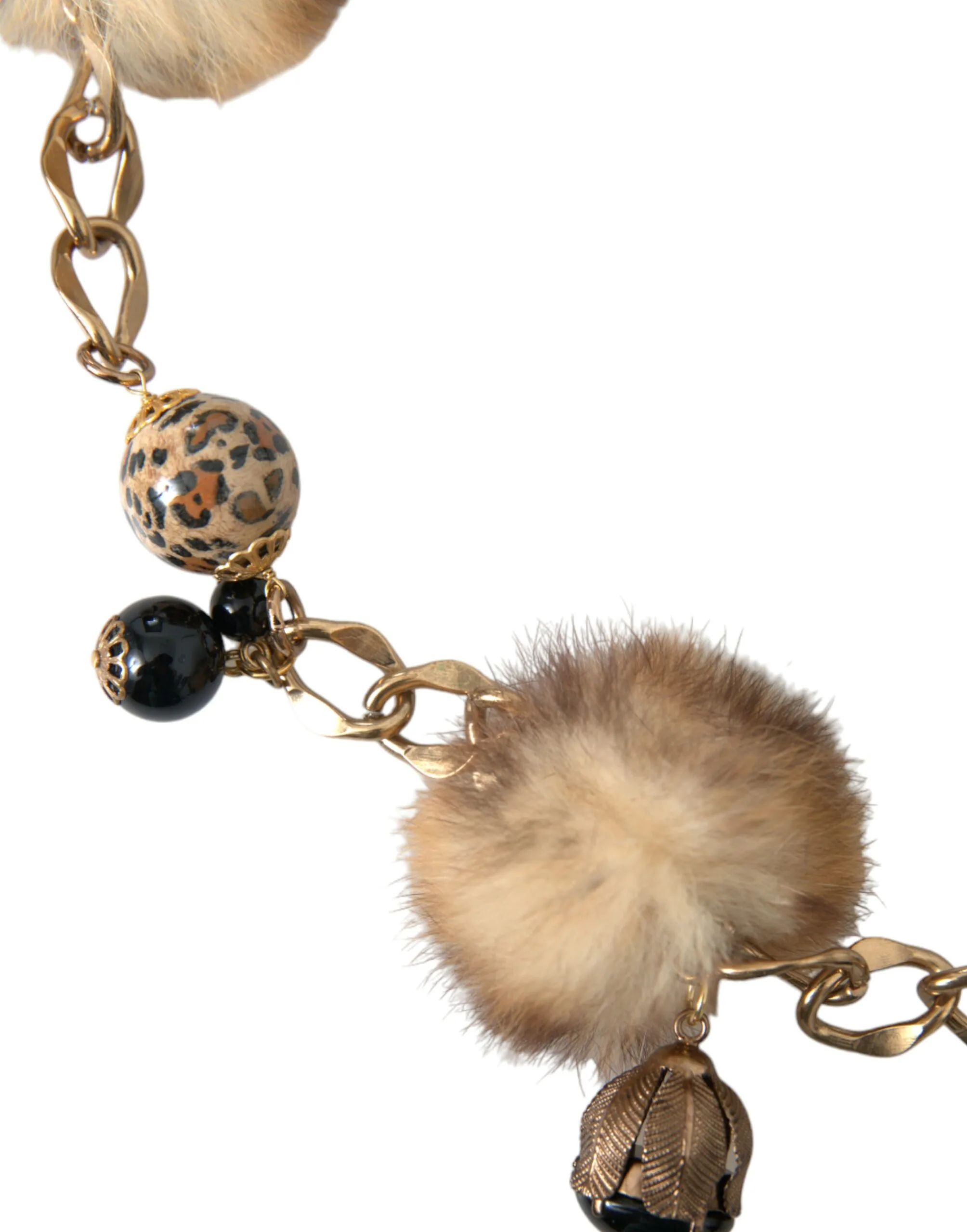 Gold Brass Leopard Fur Pearl Collier Chain Belt - Image 4