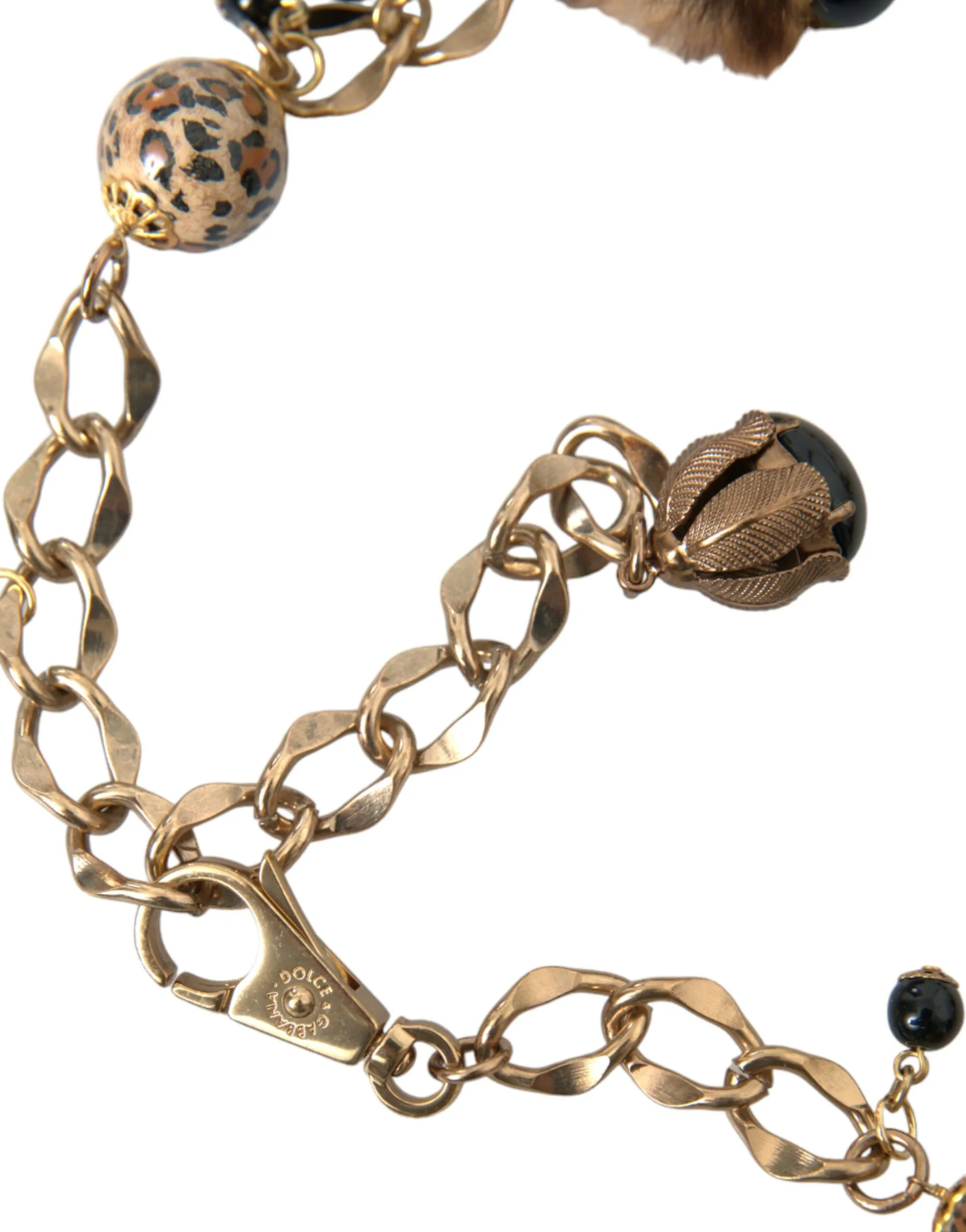 Gold Brass Leopard Fur Pearl Collier Chain Belt - Image 5