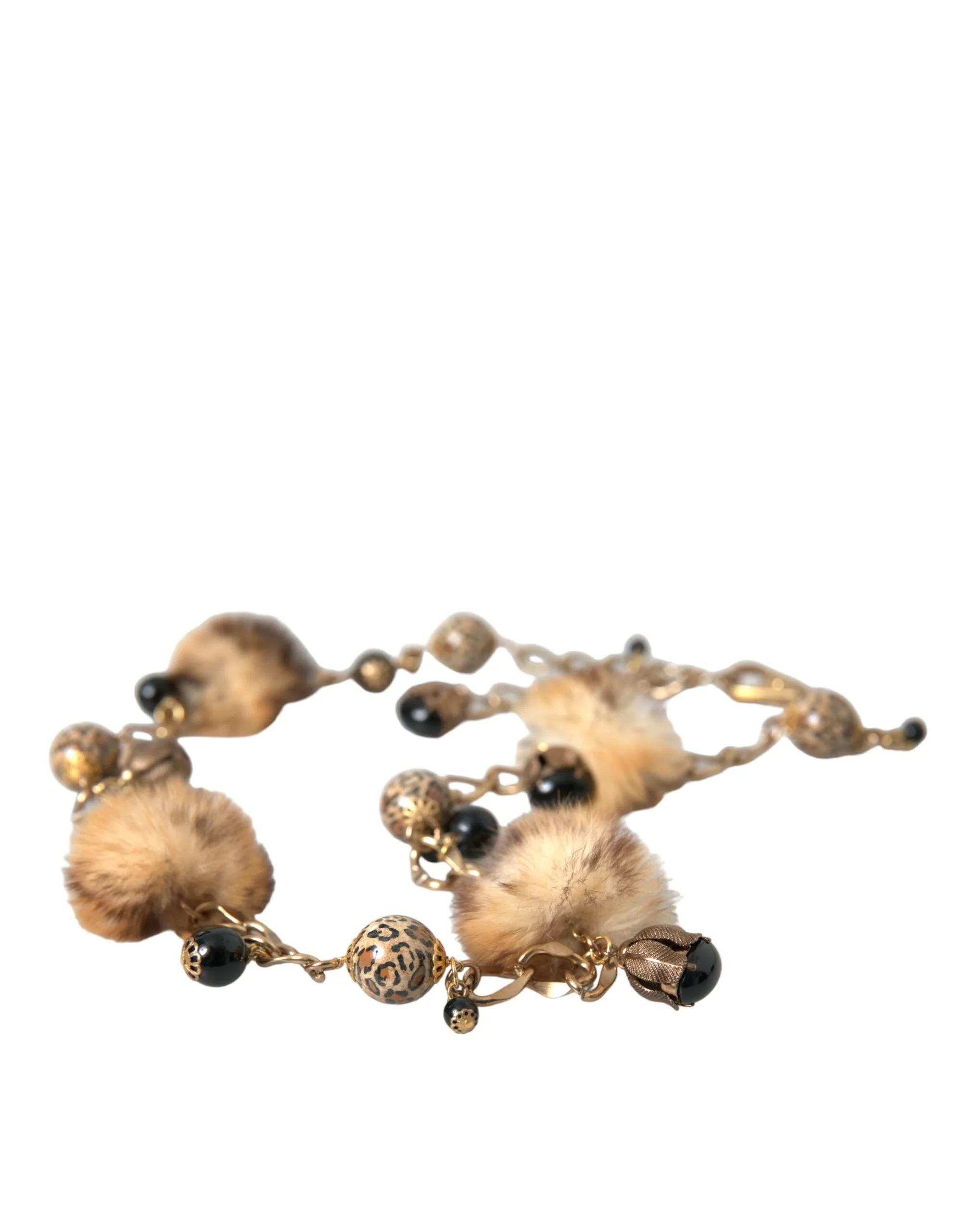 Gold Brass Leopard Fur Pearl Collier Chain Belt - Image 6