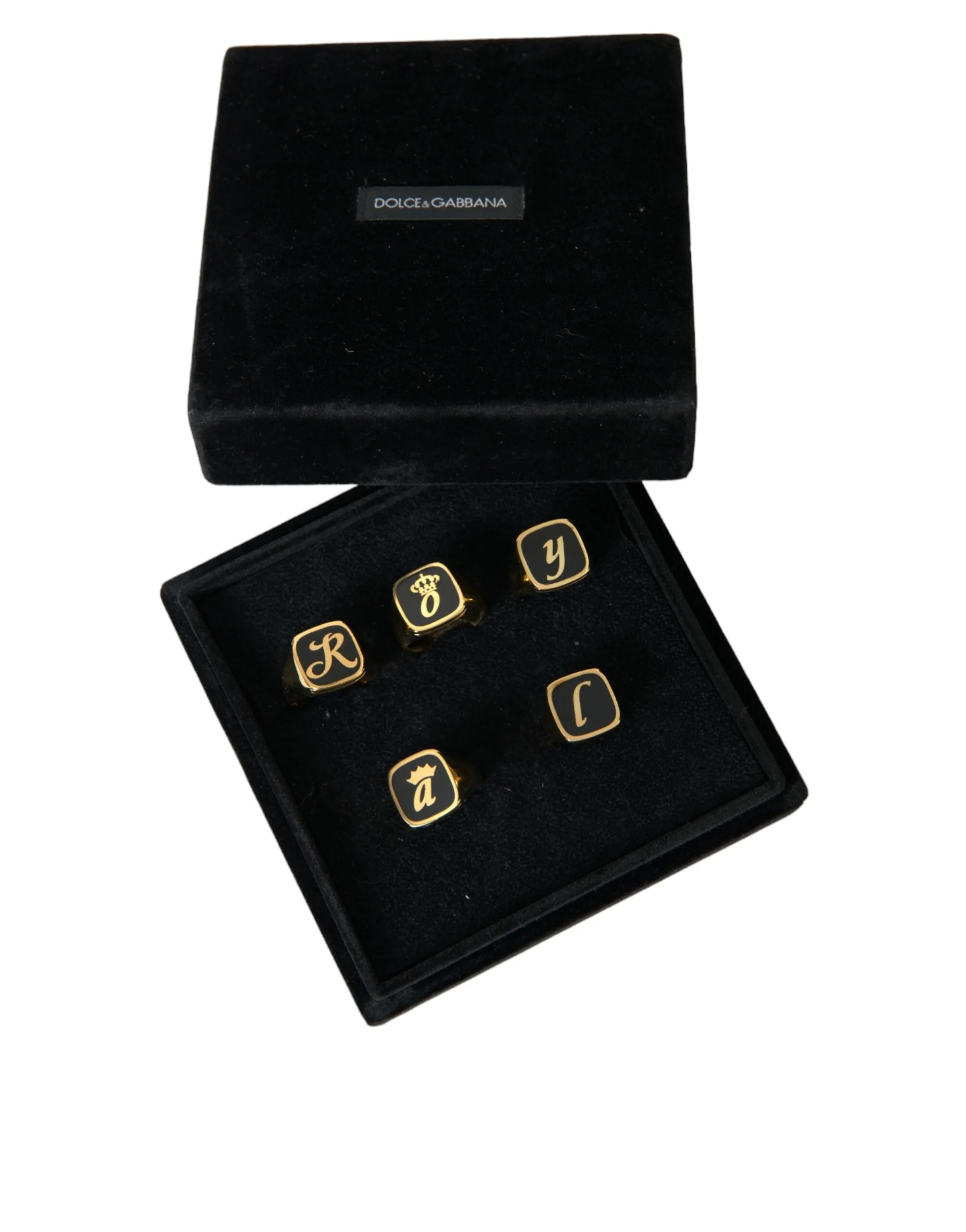 Gold Brass ROYAL Enamel Set of 5 Ring - Image 7