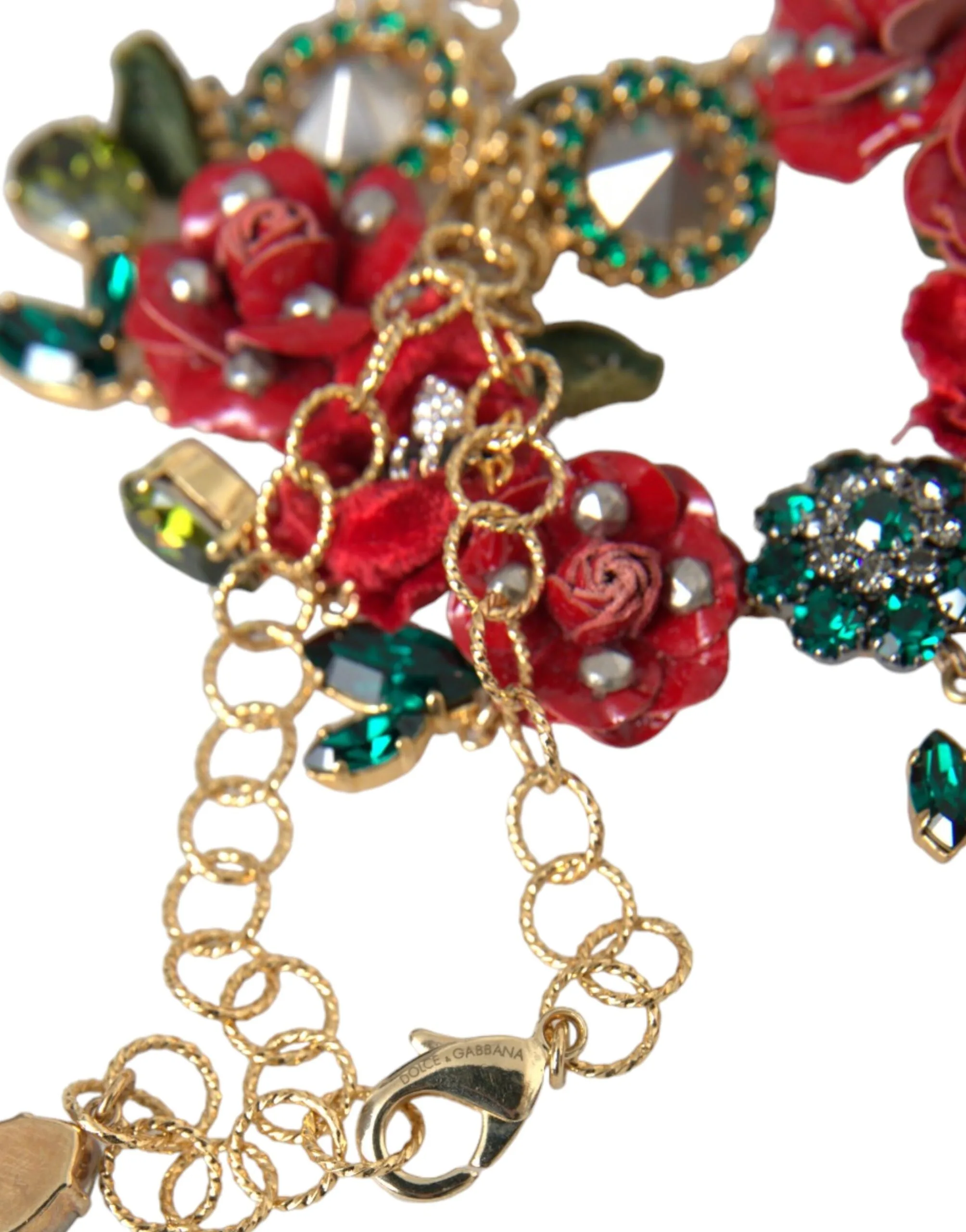 Gold Brass Link Chain RosePetal Crystal Pendant Necklace - Image 6