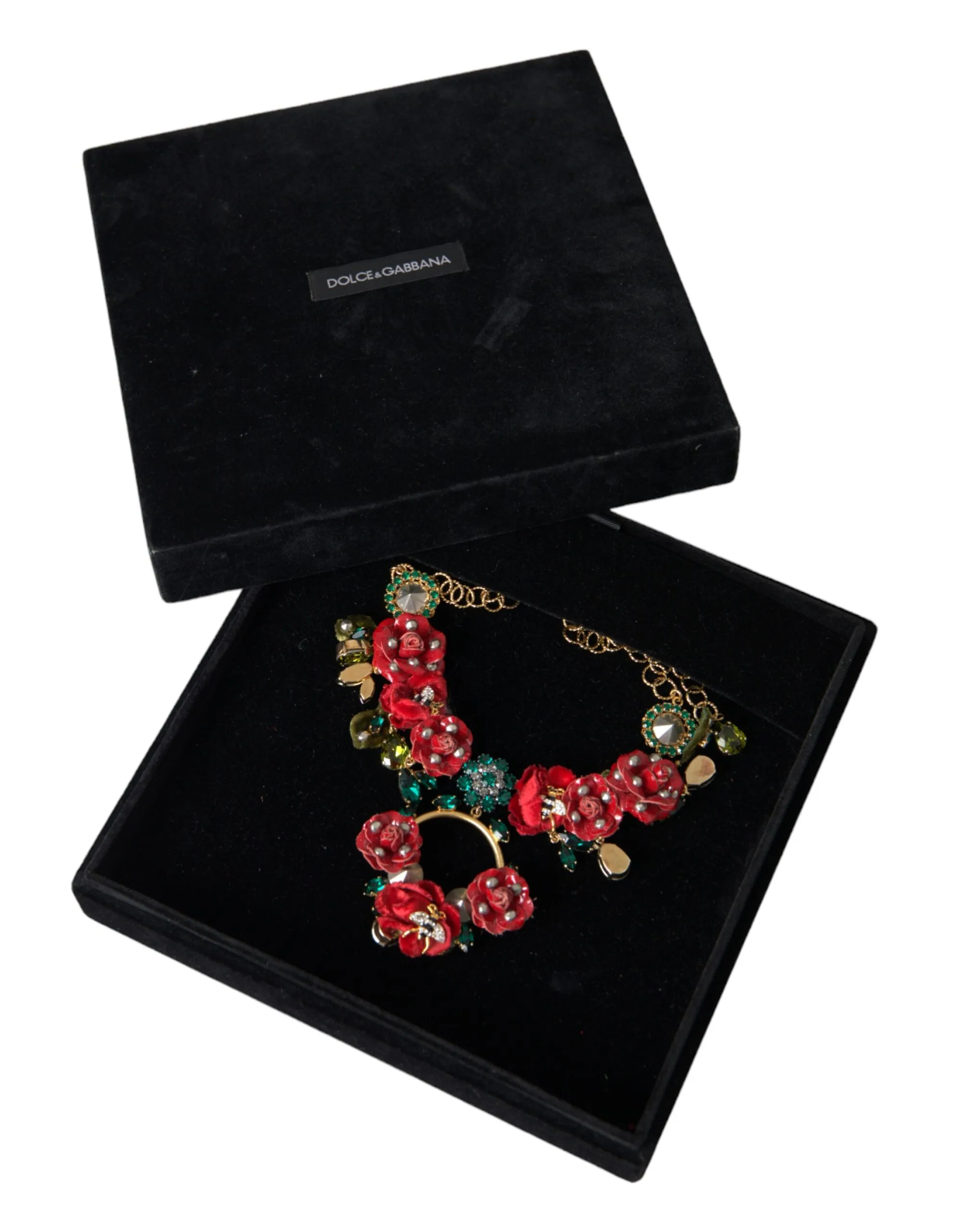 Gold Brass Link Chain RosePetal Crystal Pendant Necklace - Image 8