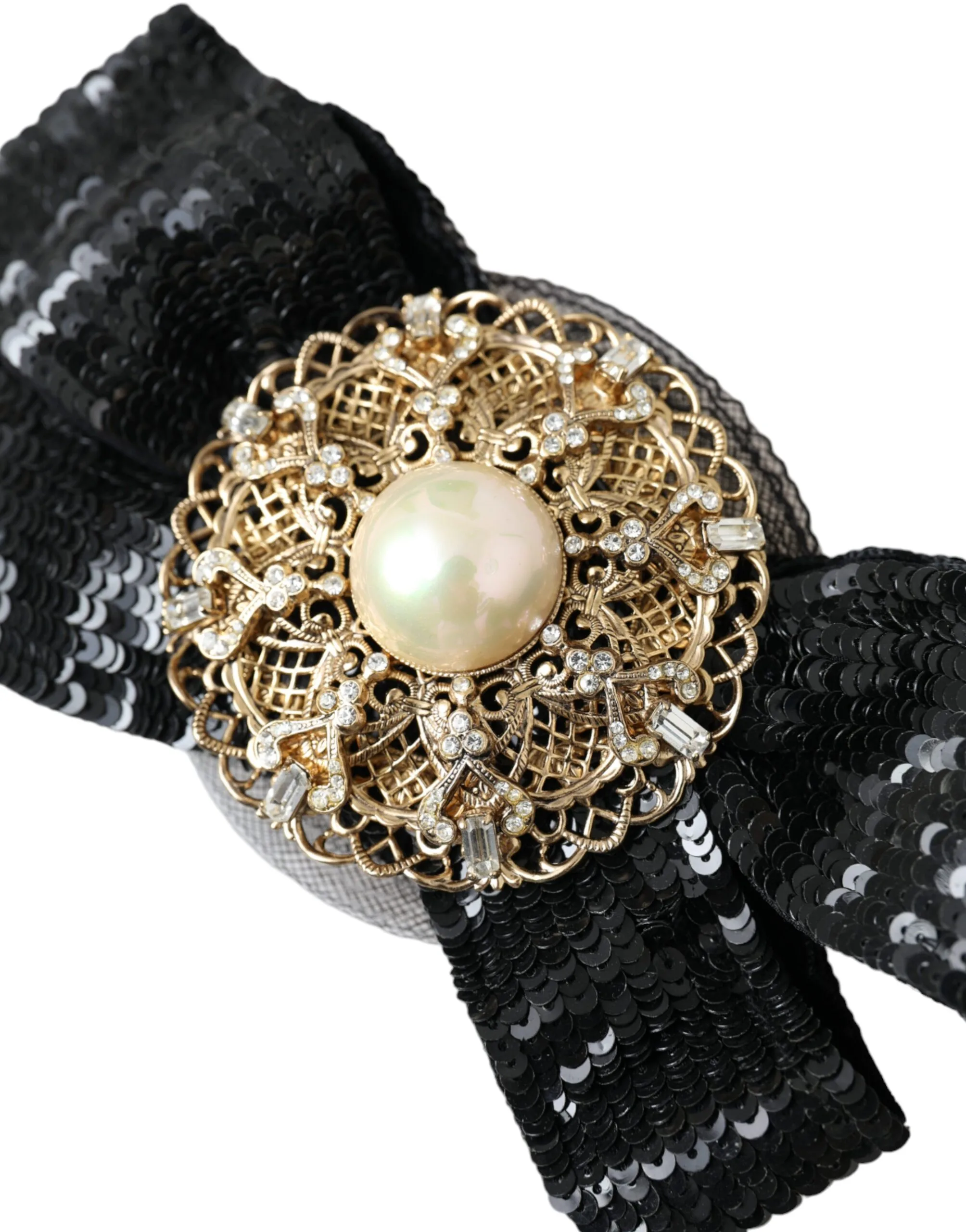 Black Sequin Pearl Handmade Brooch Hair Pin - Image 2