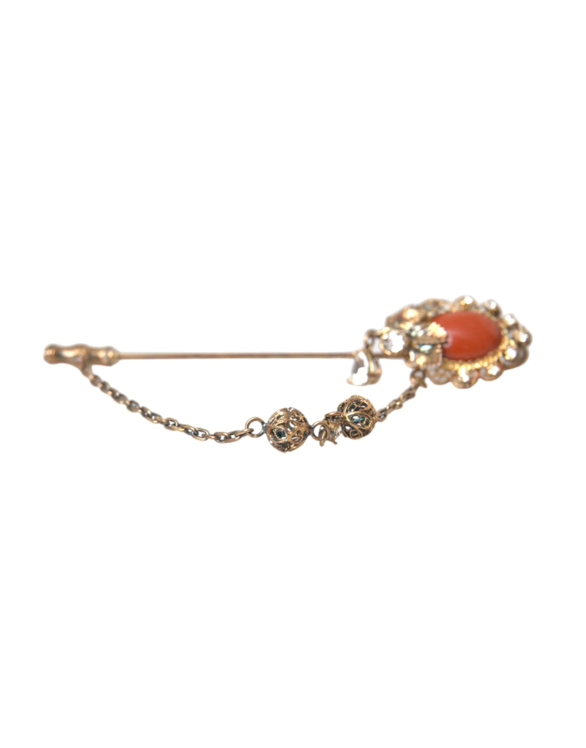Gold Brass Crystal Chain 925 Sterling Silver Pin Brooch - Image 2