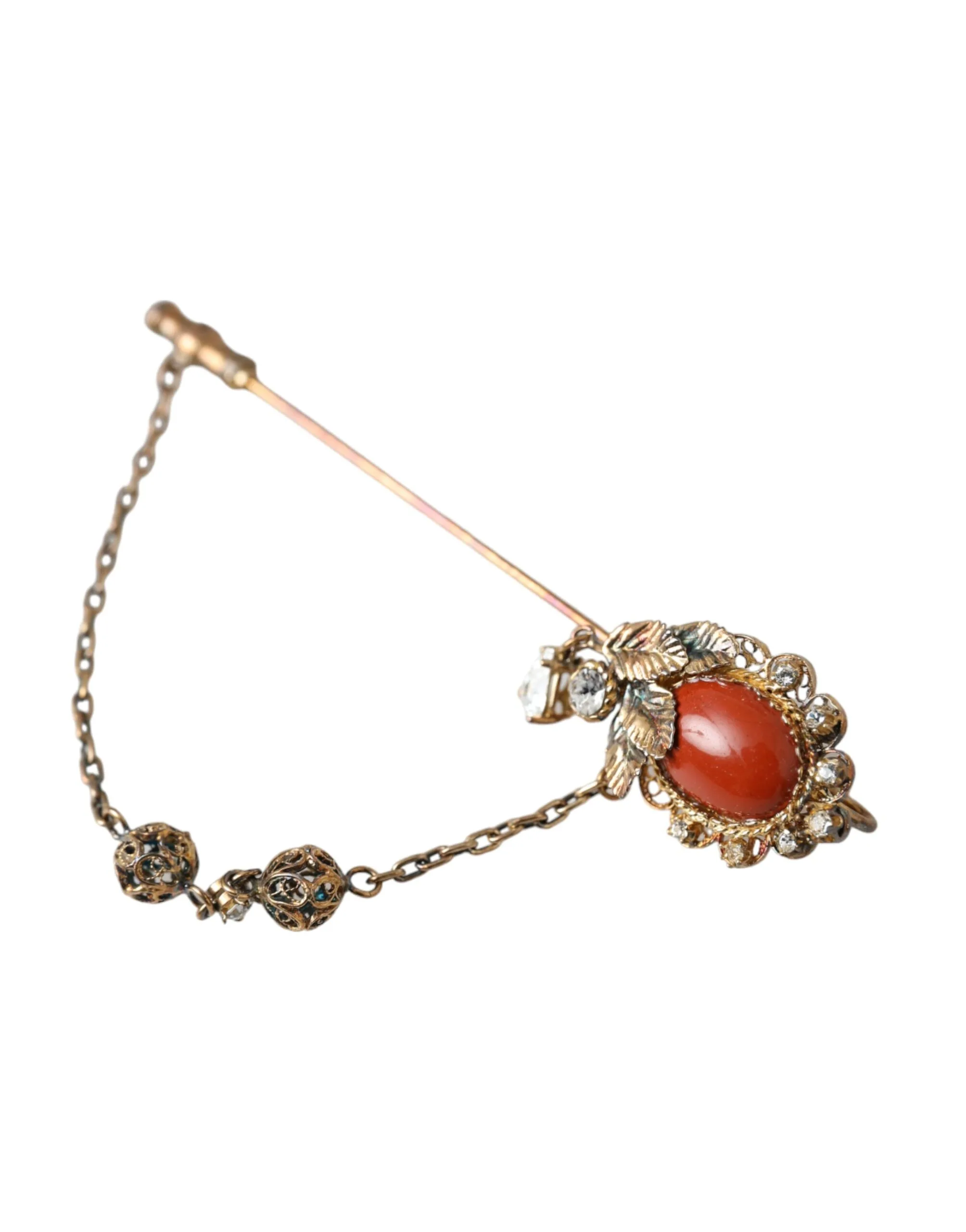 Gold Brass Crystal Chain 925 Sterling Silver Pin Brooch - Image 3