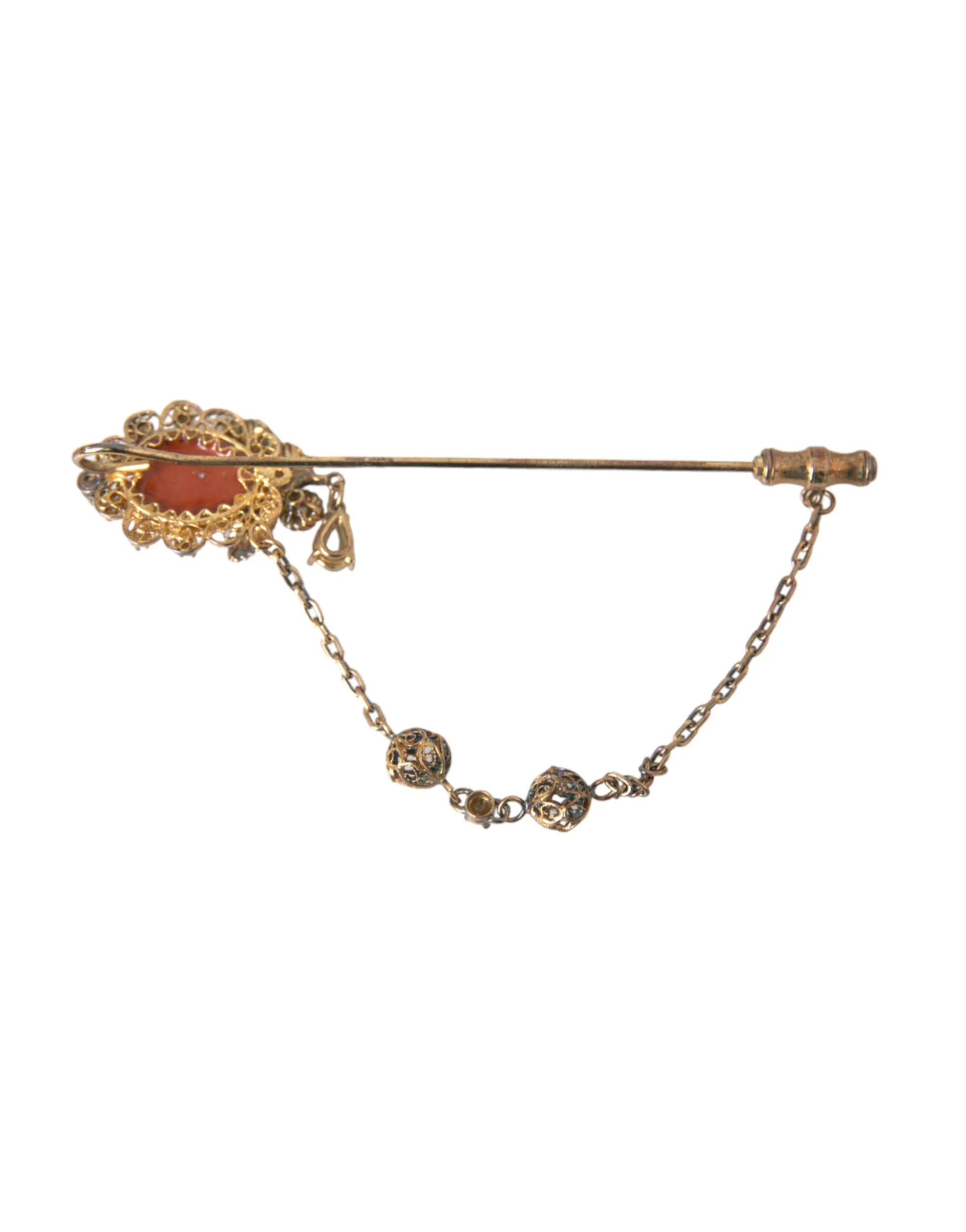 Gold Brass Crystal Chain 925 Sterling Silver Pin Brooch - Image 4