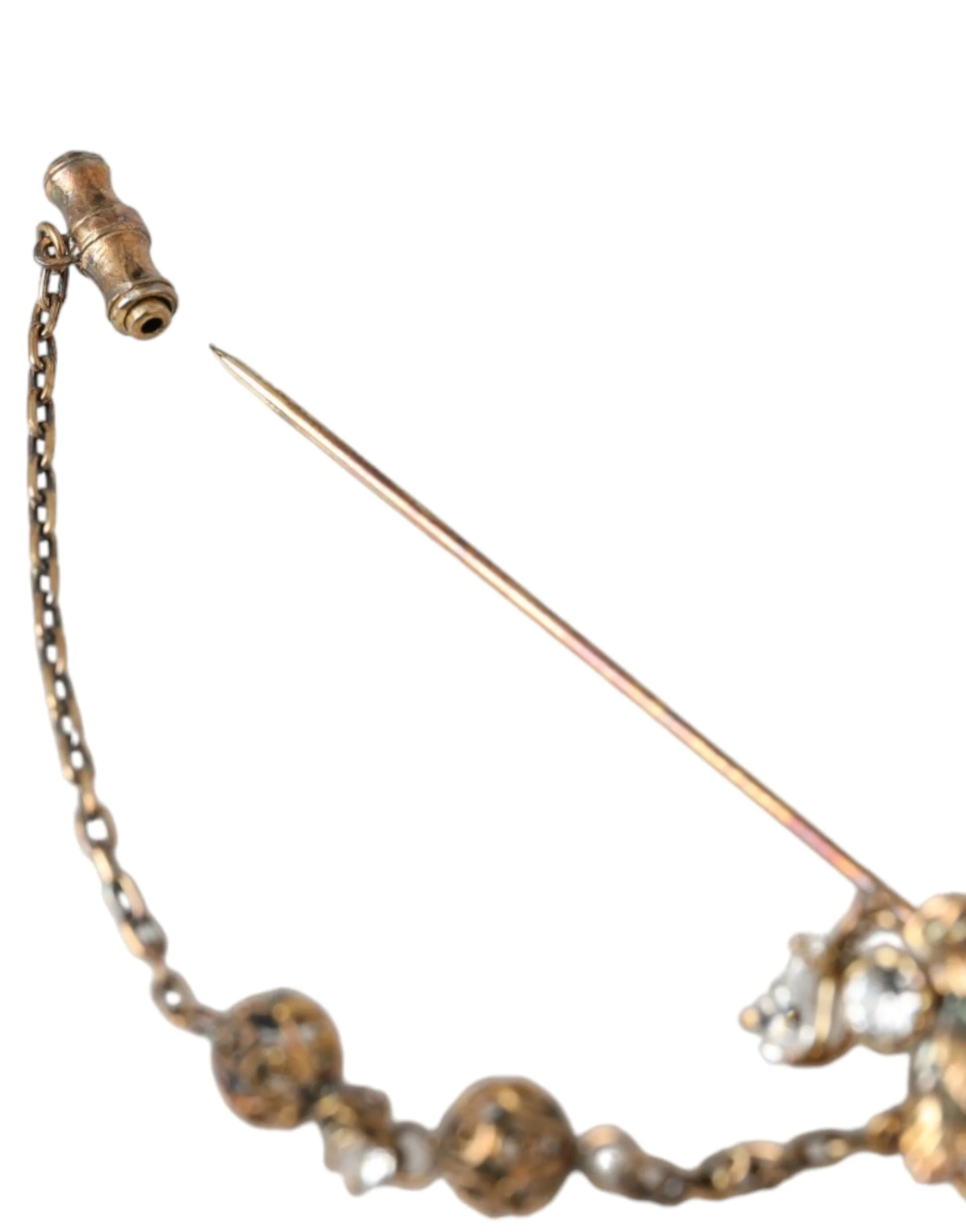 Gold Brass Crystal Chain 925 Sterling Silver Pin Brooch - Image 5