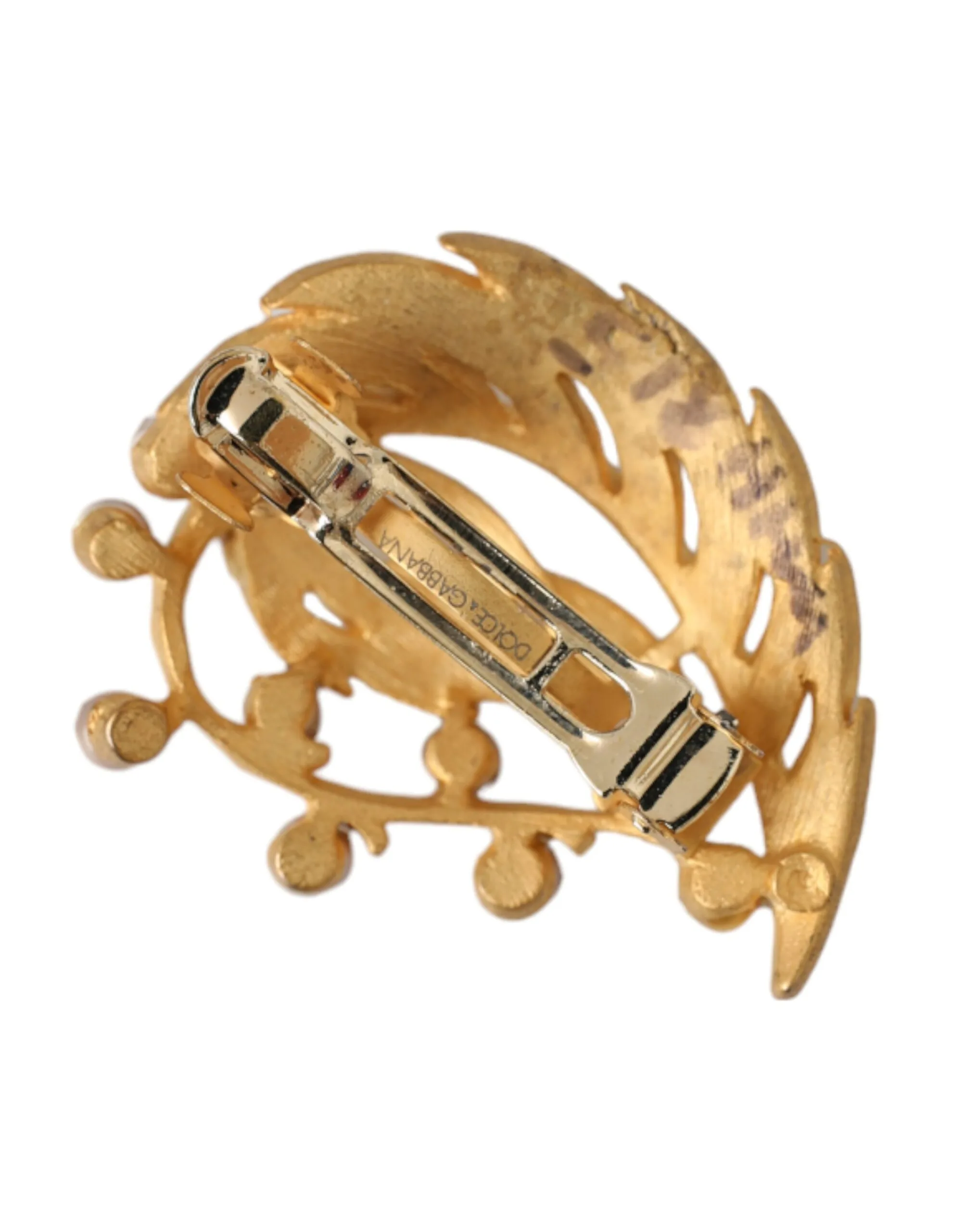 Gold Brass Leaf Embellished Jewelry Brooch Hair Pin - Image 3