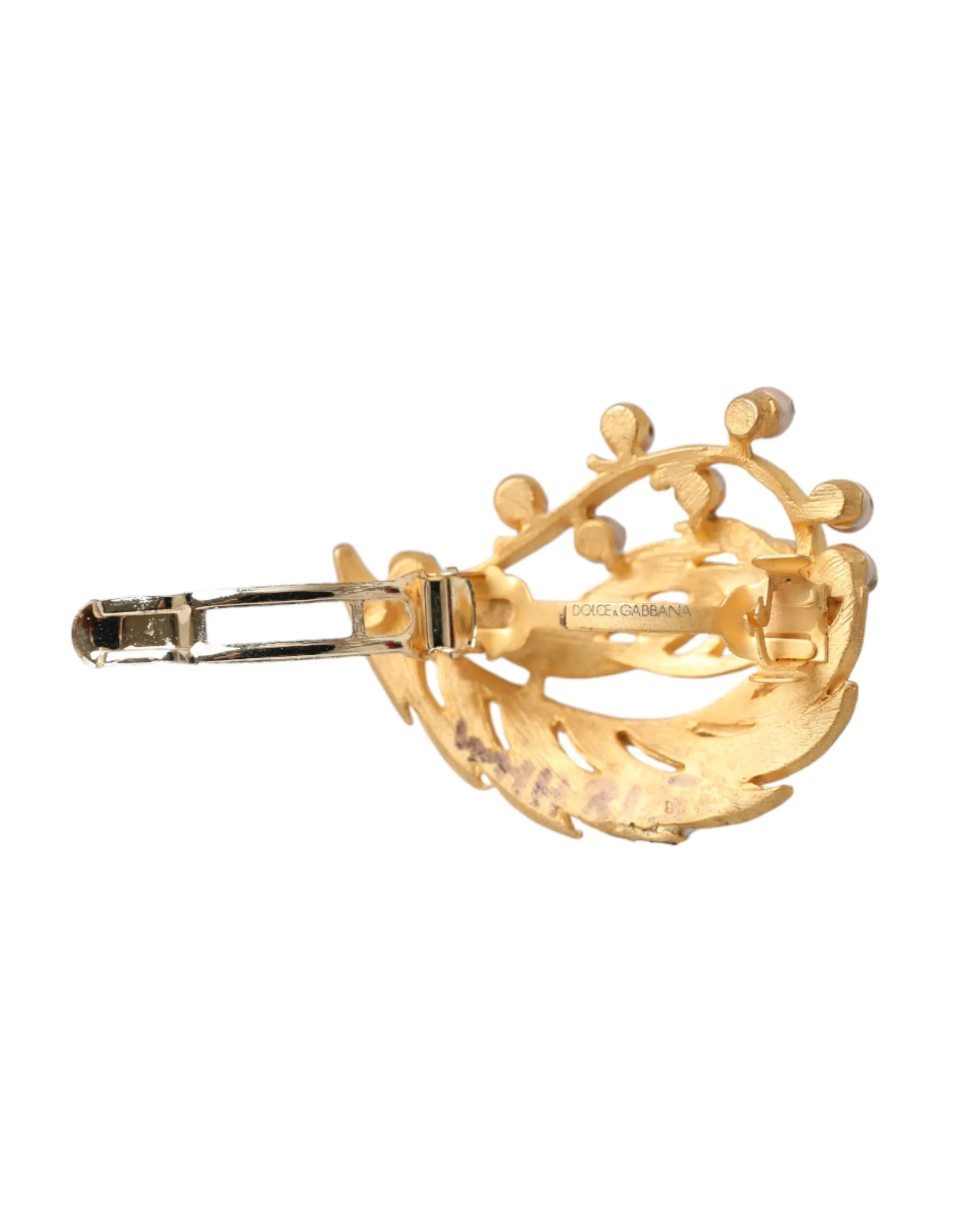 Gold Brass Leaf Embellished Jewelry Brooch Hair Pin - Image 4