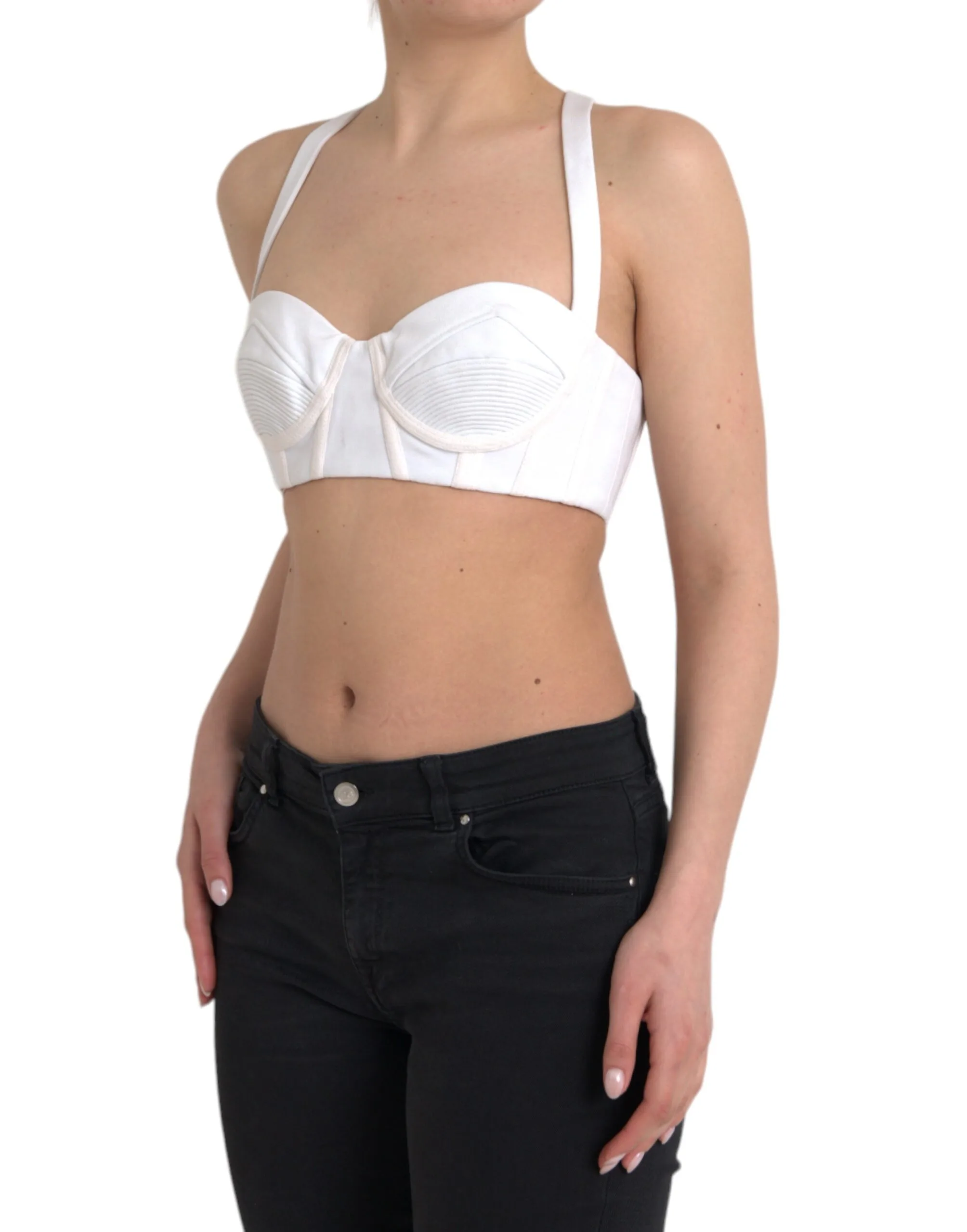 White Viscose Bustier Sleeveless Cropped Top - Image 2