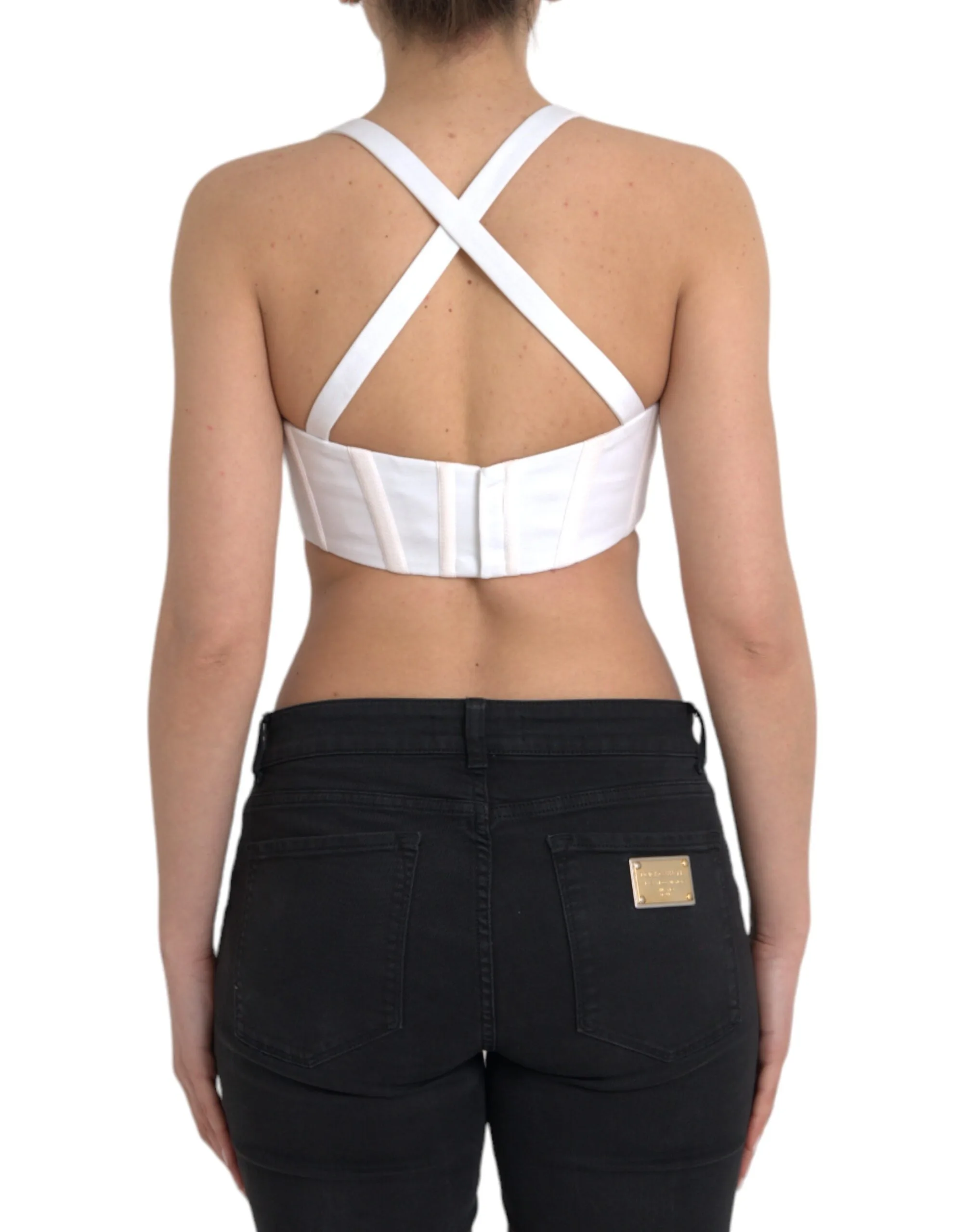 White Viscose Bustier Sleeveless Cropped Top - Image 3