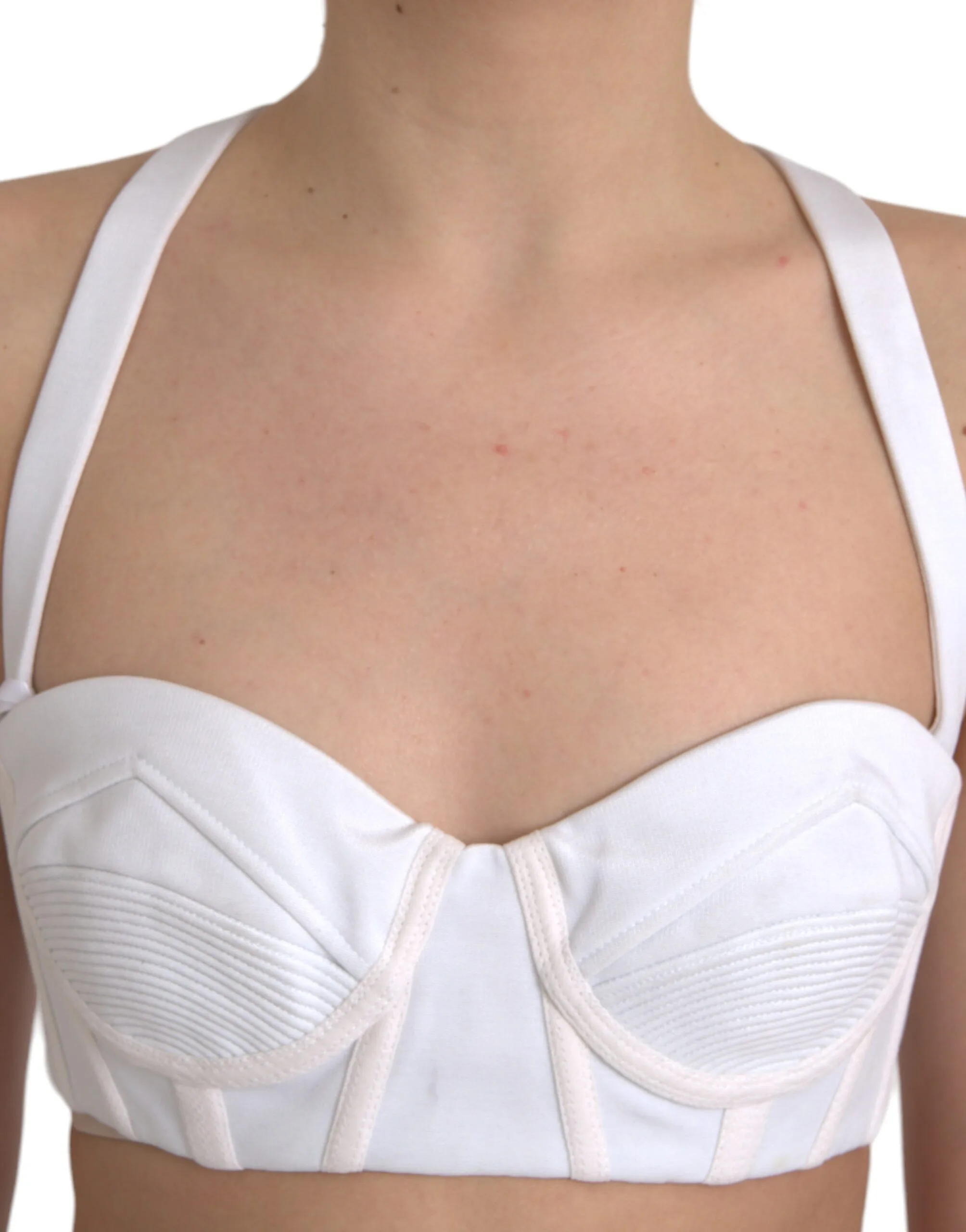 White Viscose Bustier Sleeveless Cropped Top - Image 4