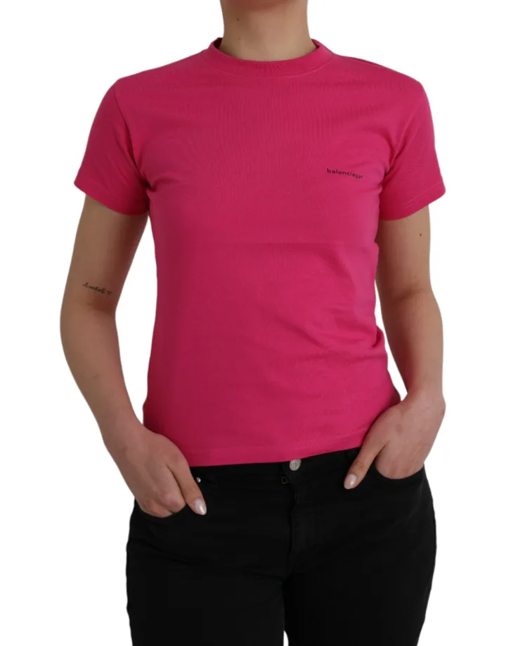Pink Cotton Crew Neck Short Sleeves Tee T - shirt