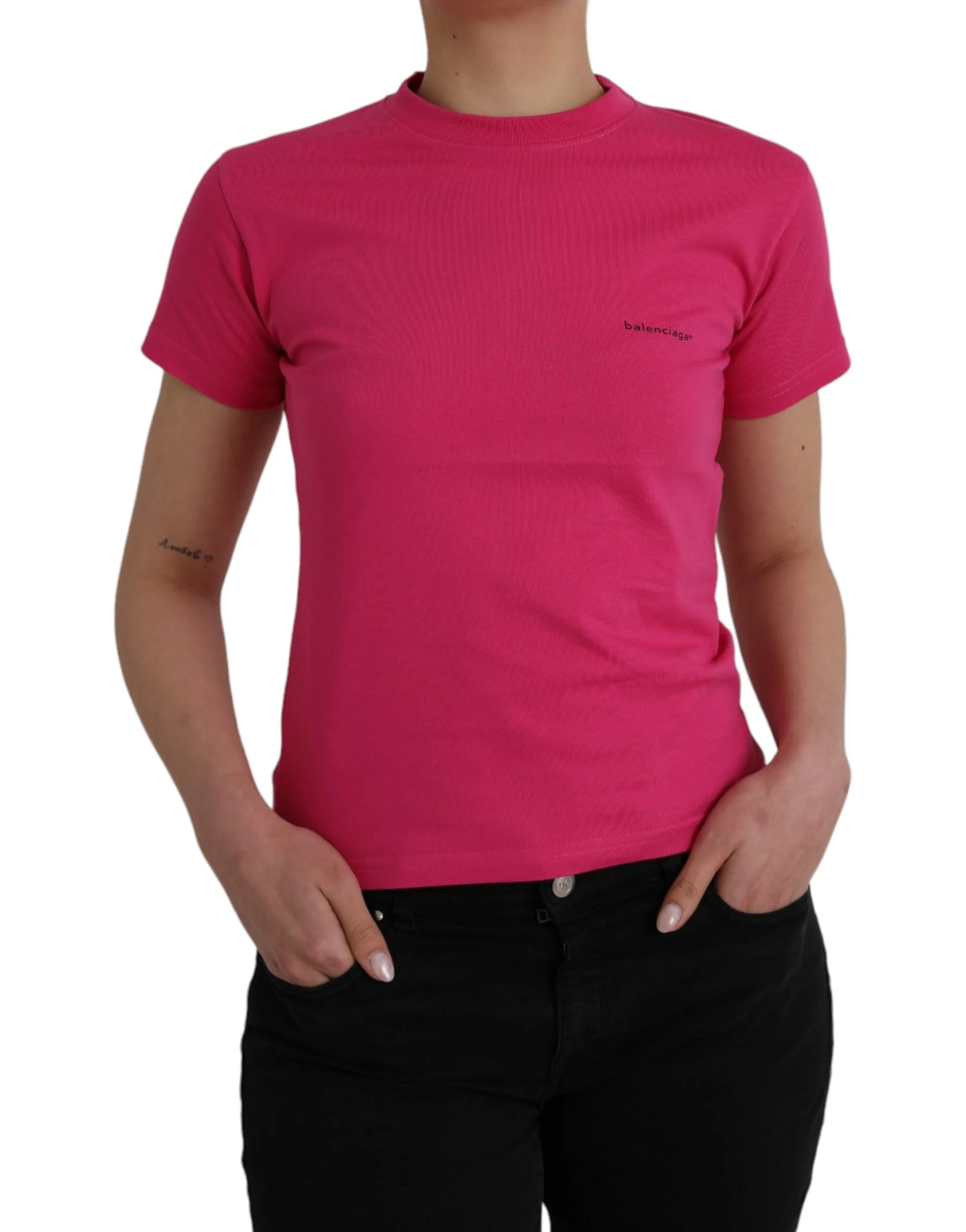 Pink Cotton Crew Neck Short Sleeves Tee T - shirt