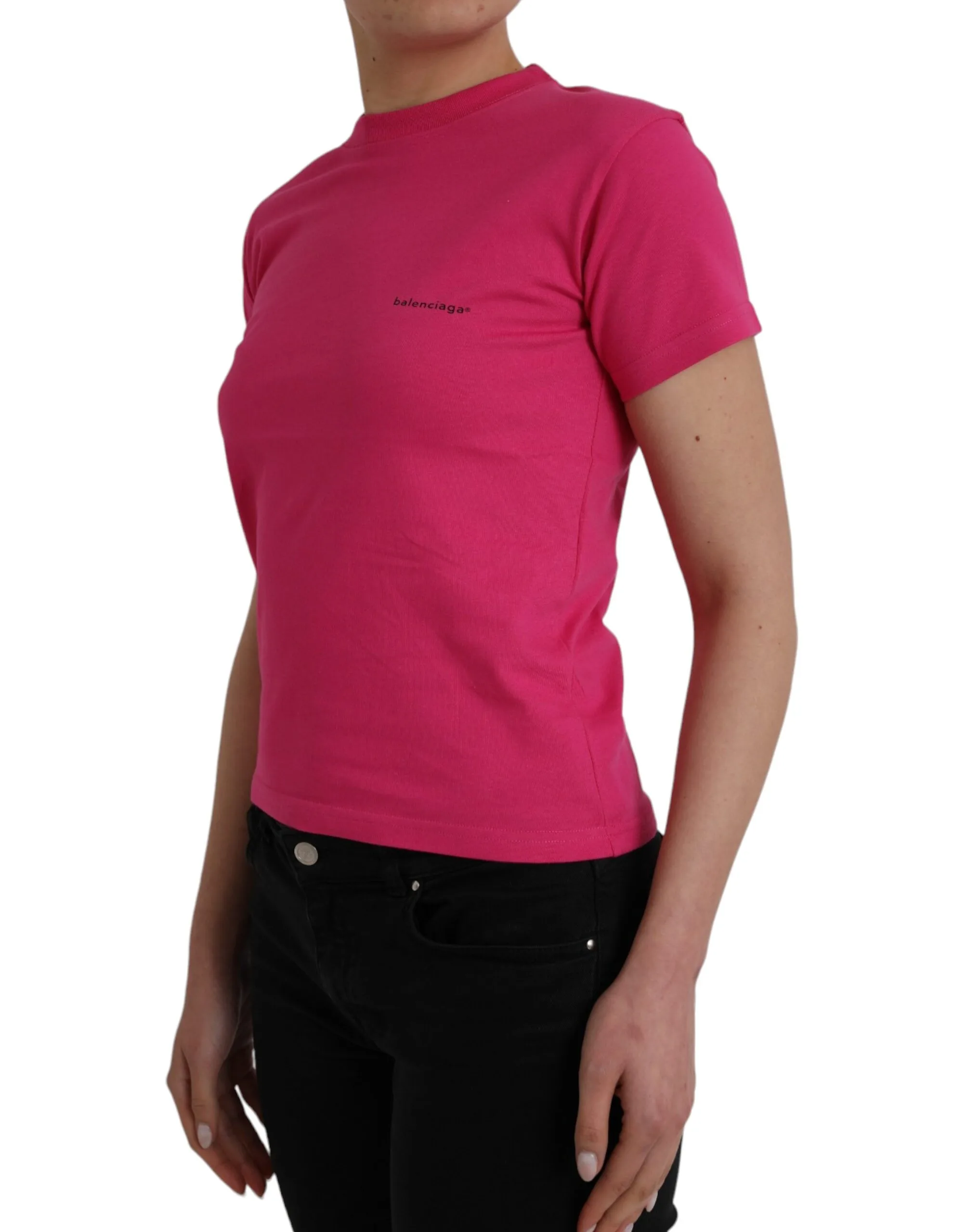 Pink Cotton Crew Neck Short Sleeves Tee T - shirt - Image 2