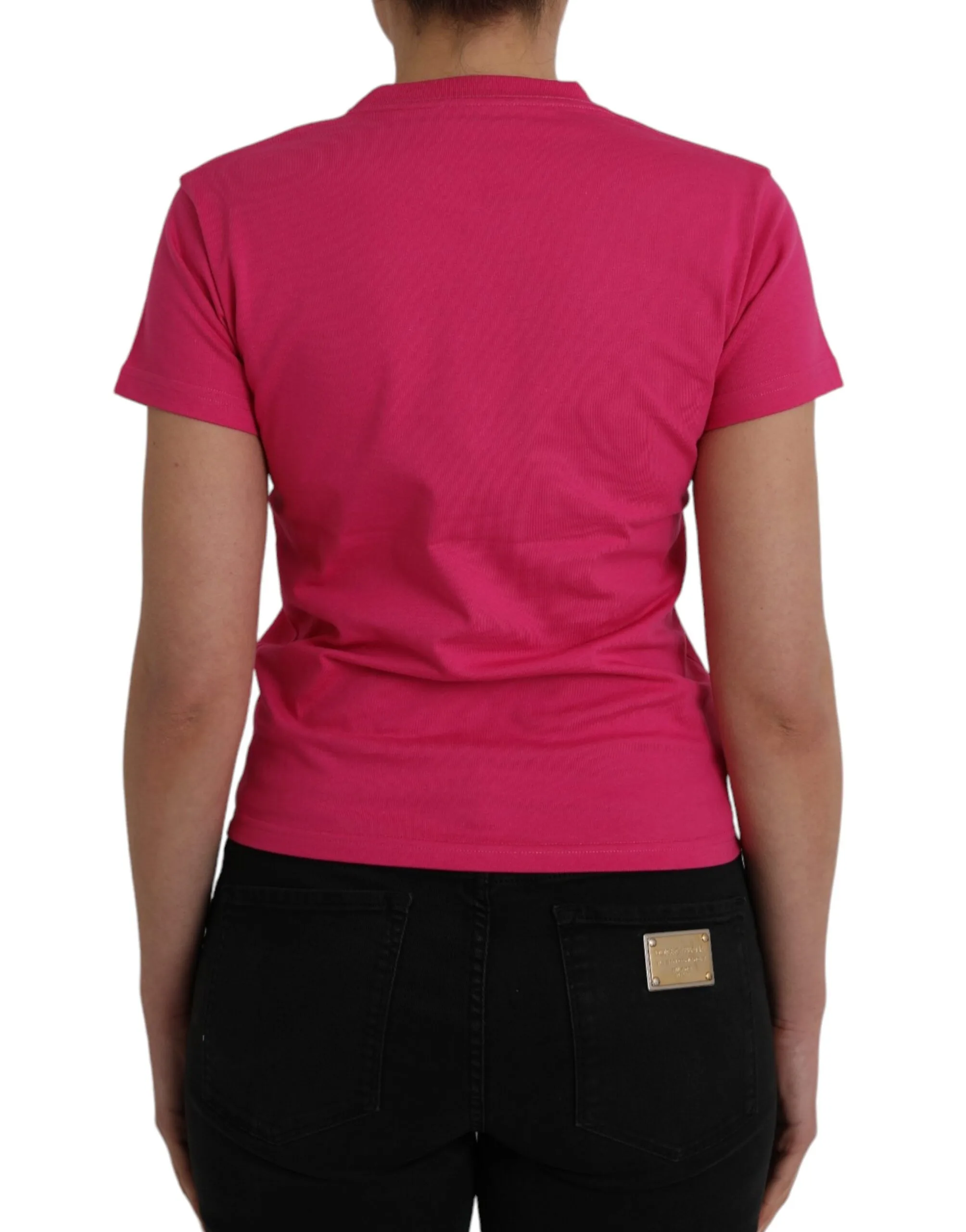 Pink Cotton Crew Neck Short Sleeves Tee T - shirt - Image 3