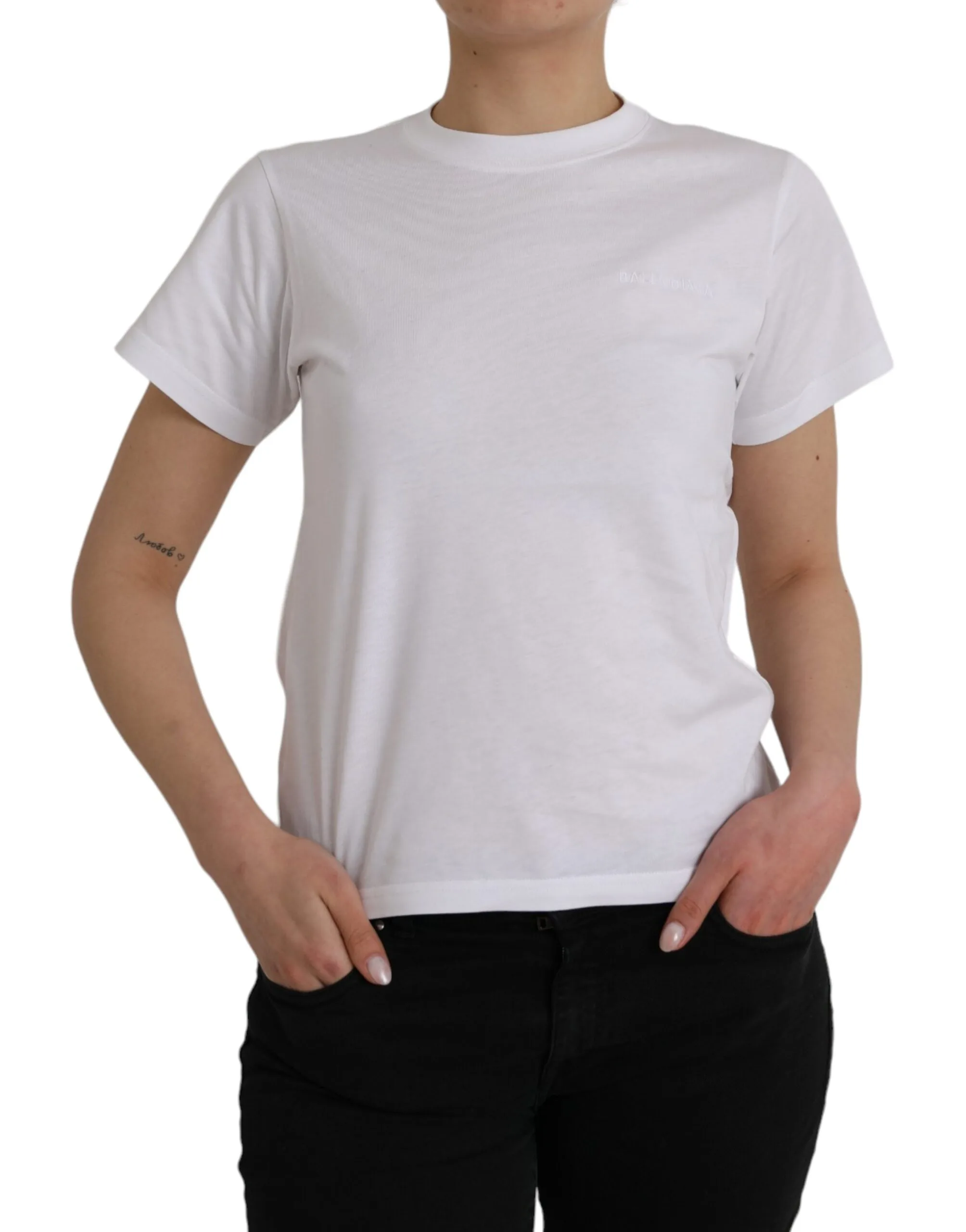 White Cotton Crew Neck Short Sleeves T - shirt