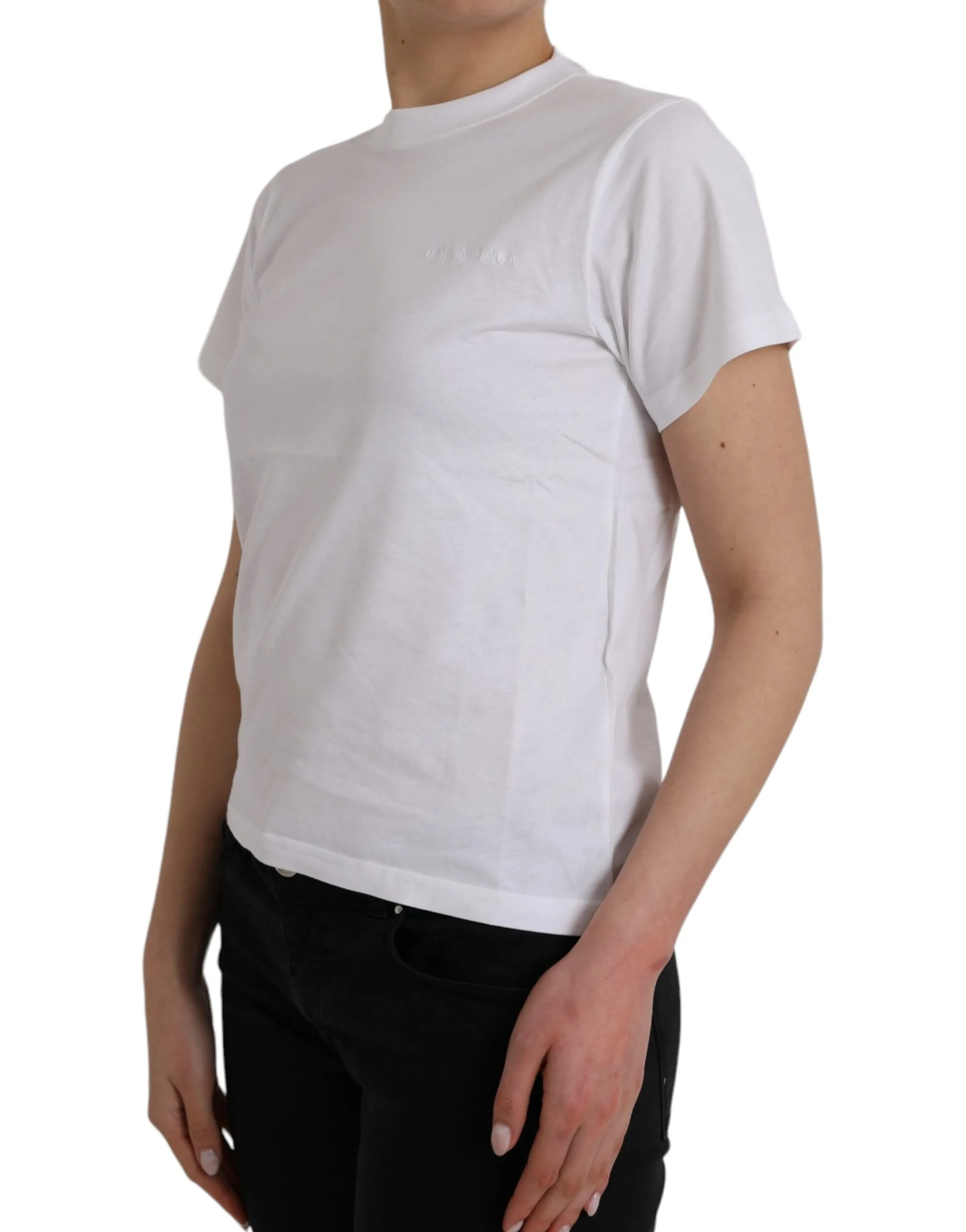 White Cotton Crew Neck Short Sleeves T - shirt - Image 2