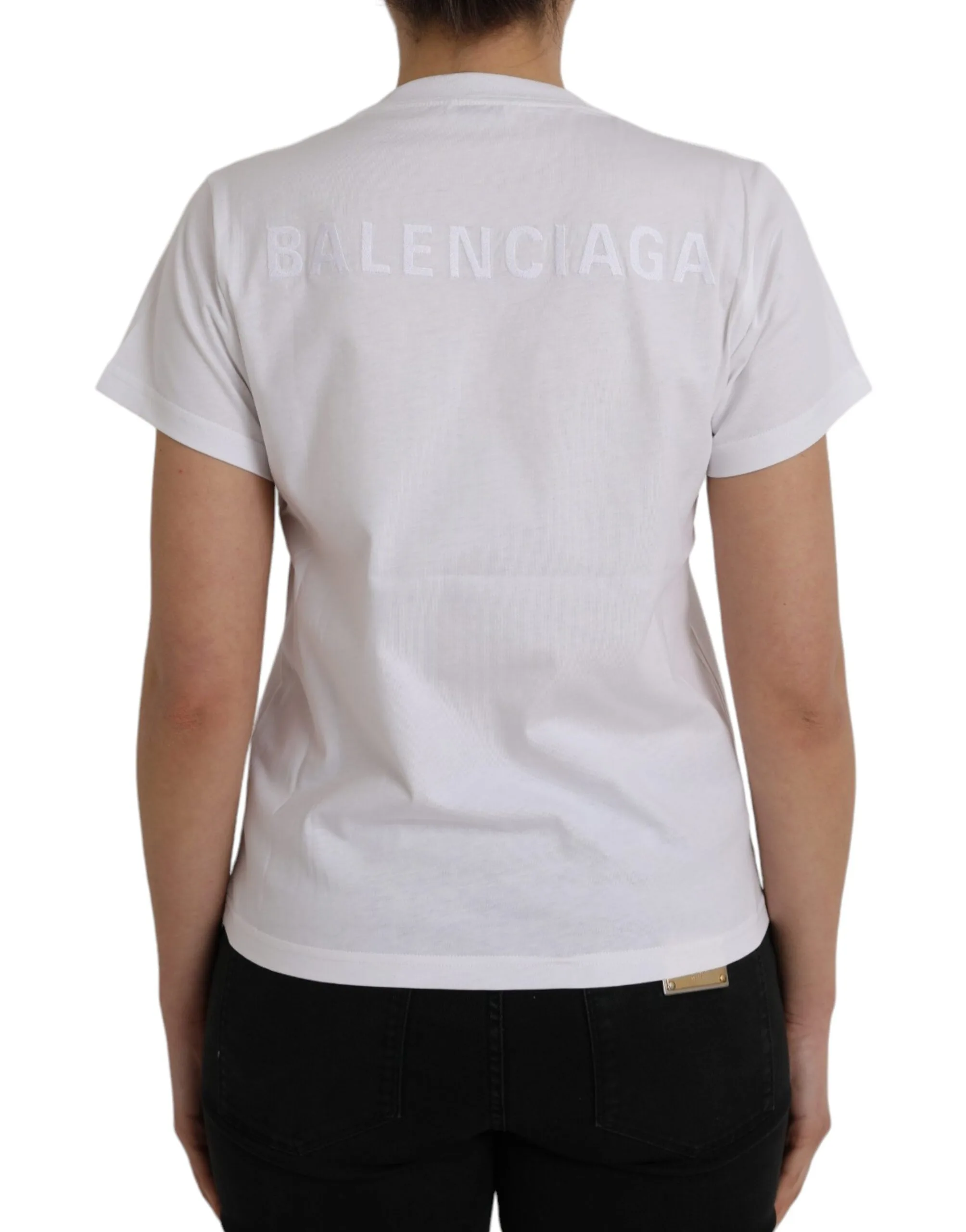 White Cotton Crew Neck Short Sleeves T - shirt - Image 3