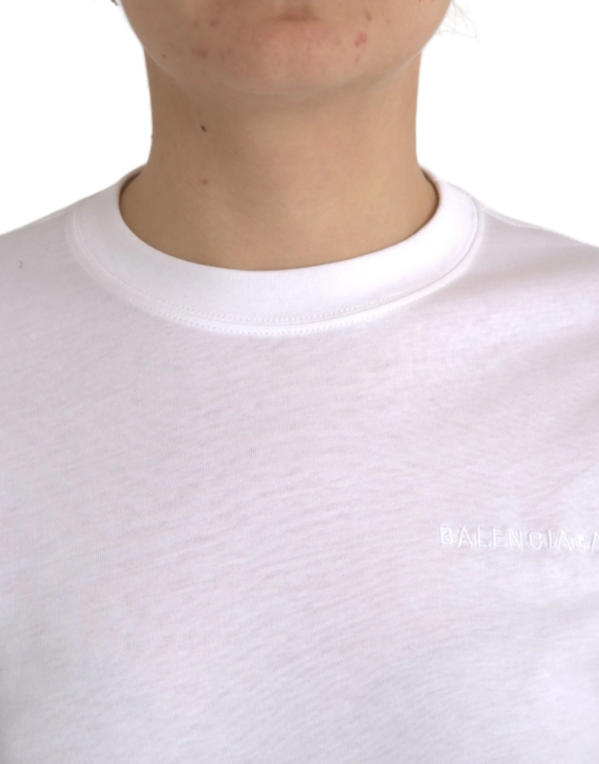 White Cotton Crew Neck Short Sleeves T - shirt - Image 4
