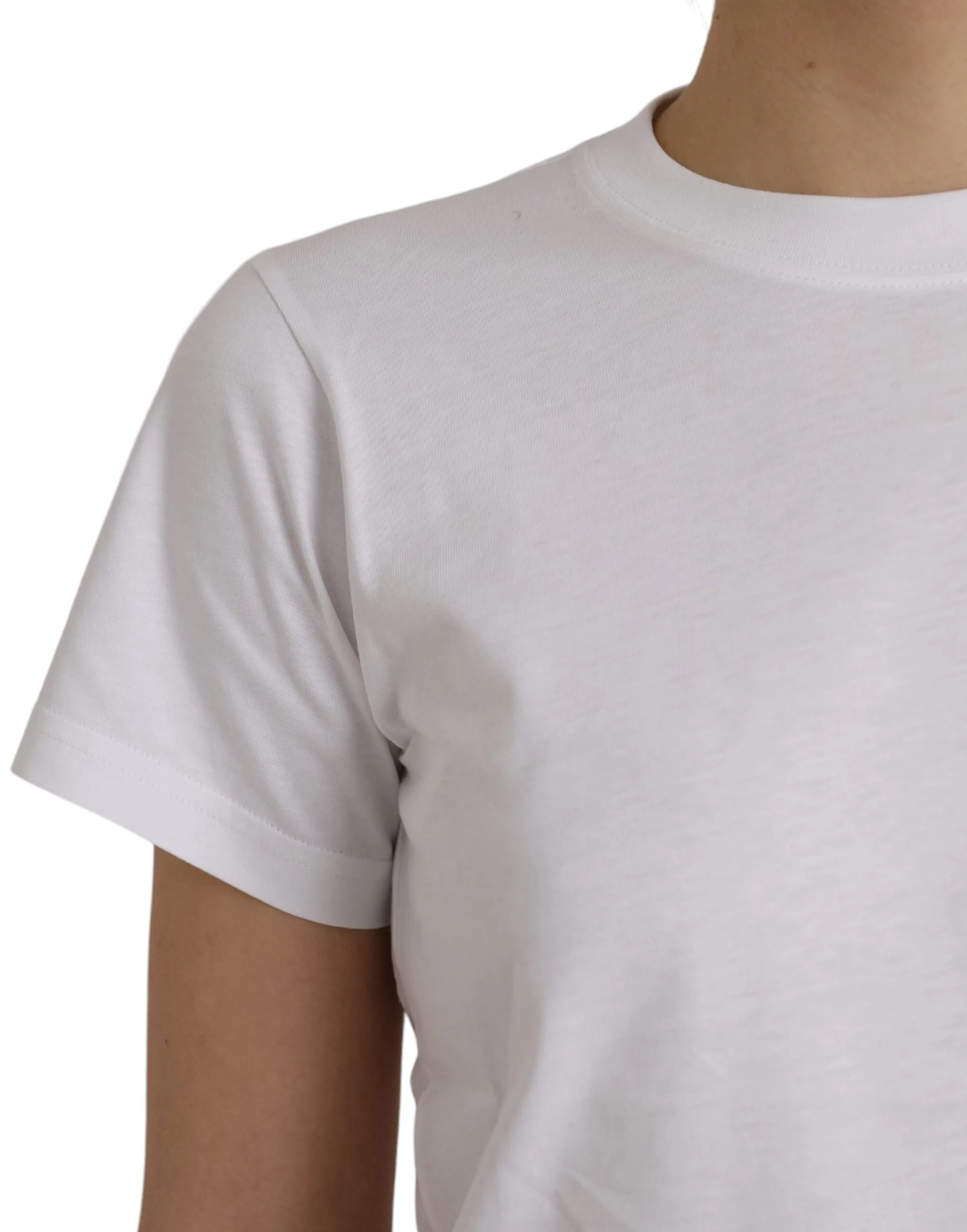 White Cotton Crew Neck Short Sleeves T - shirt - Image 5