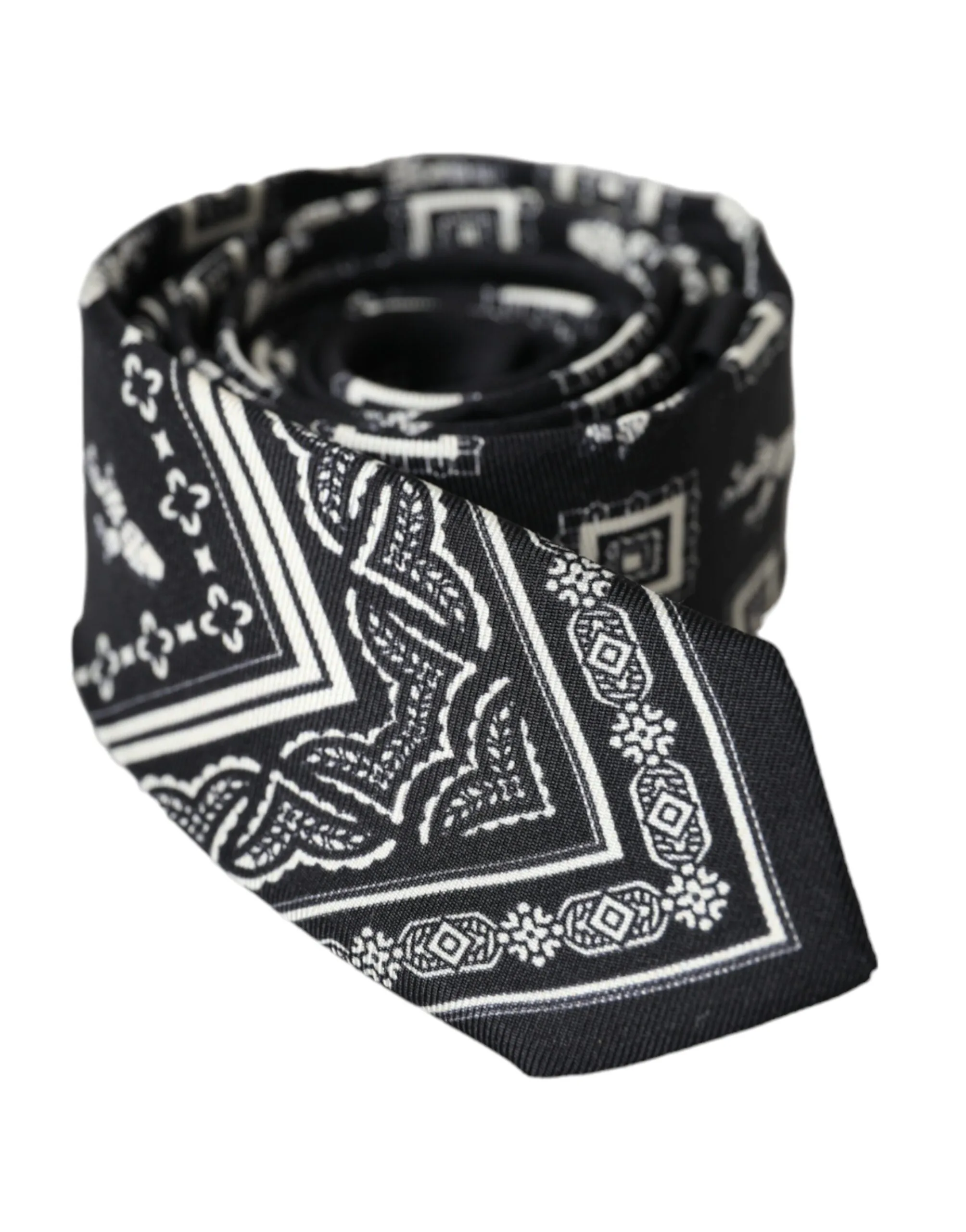 Black Patterned 100%Silk Adjustable Tie - Image 2