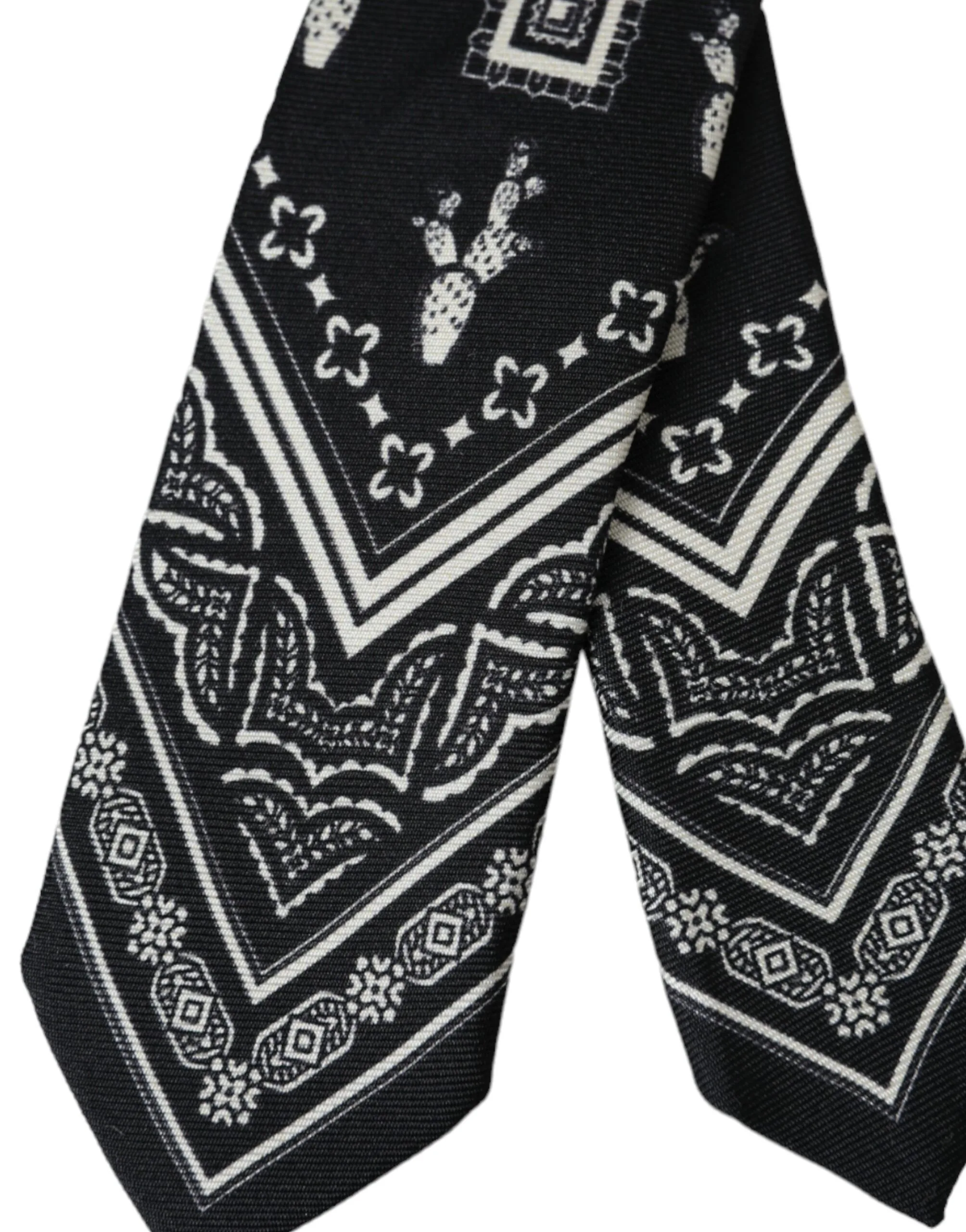 Black Patterned 100%Silk Adjustable Tie - Image 4