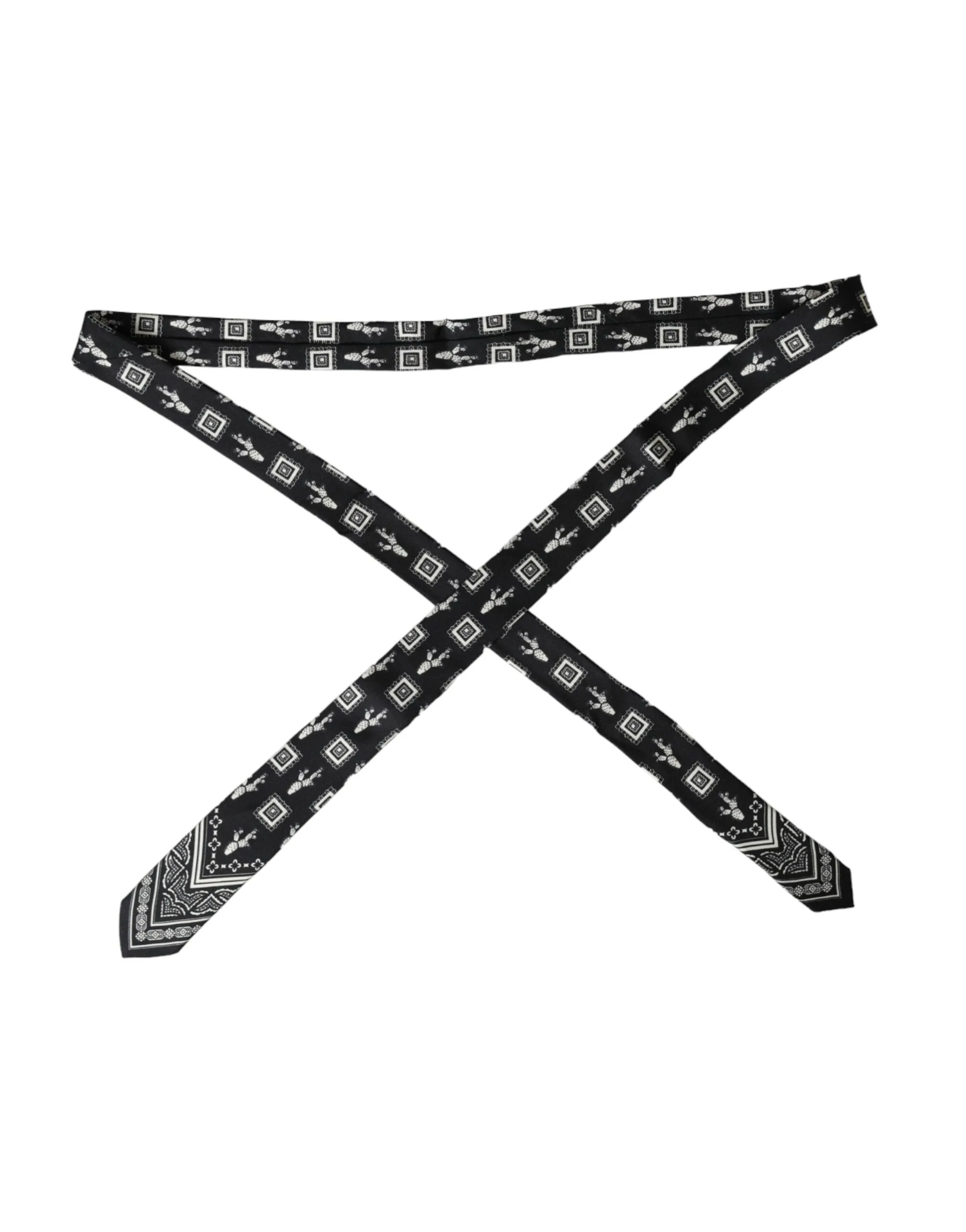 Black Patterned 100%Silk Adjustable Tie - Image 5