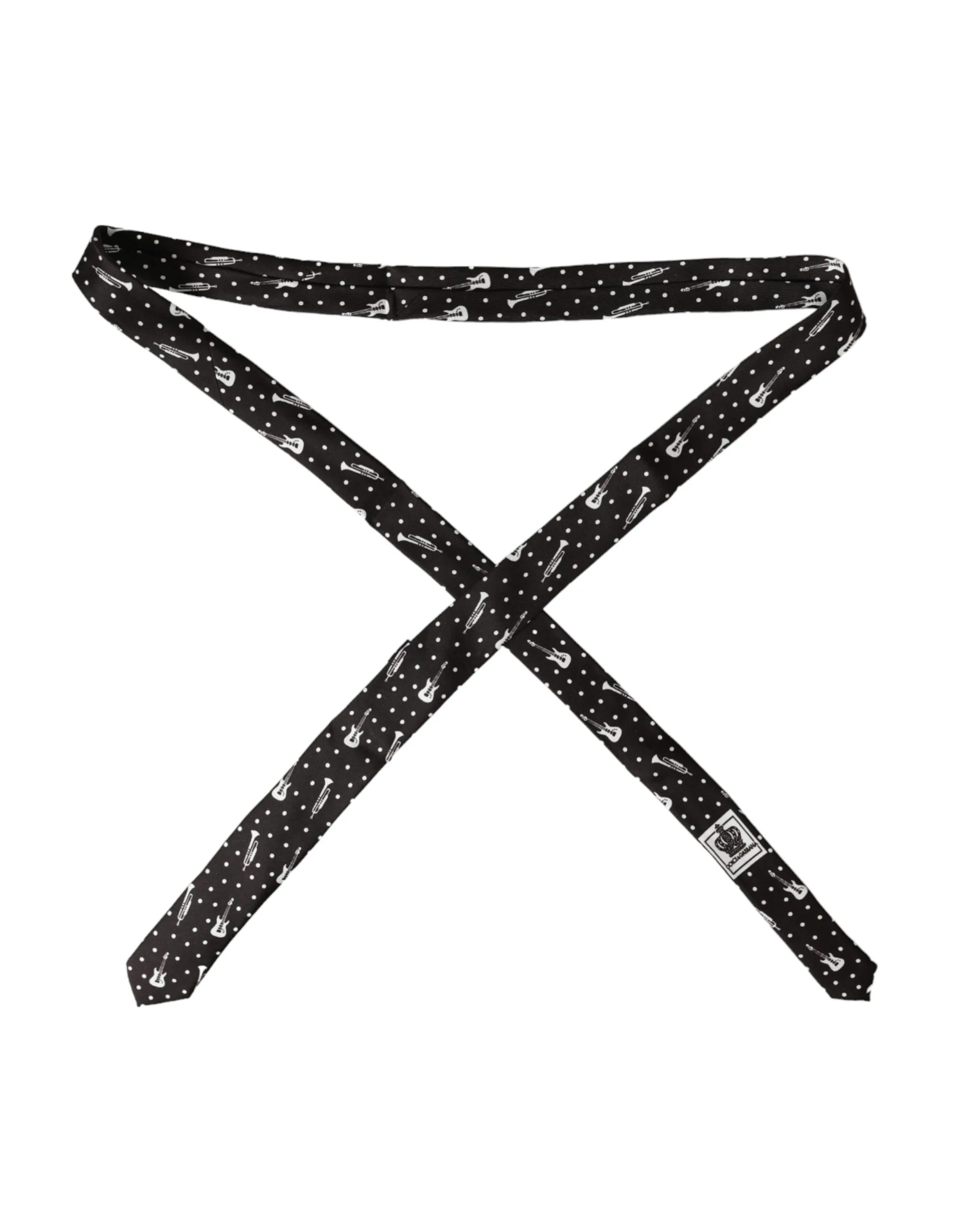 Black Guitar Print Silk Adjustable Tie - Image 2